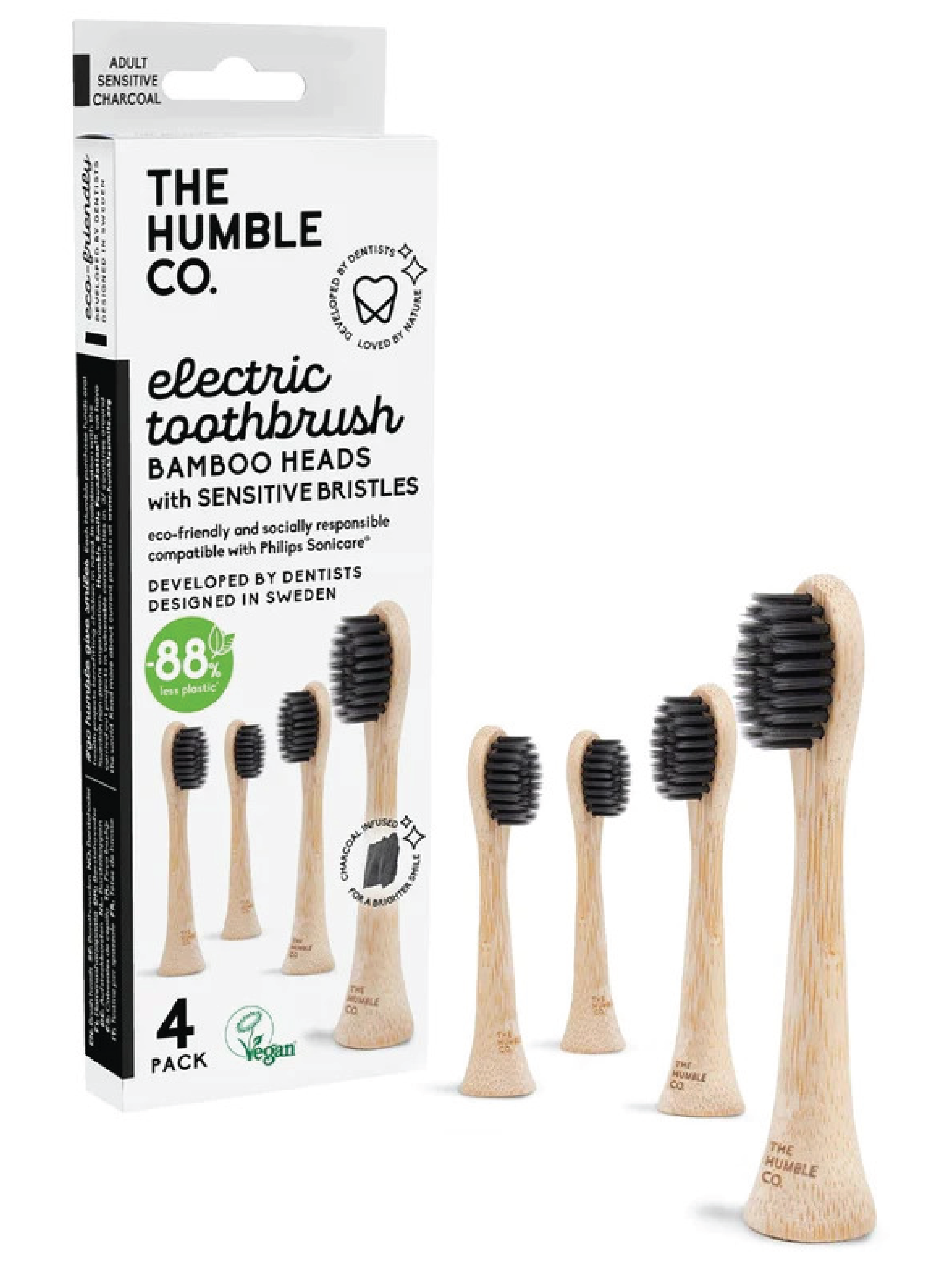 The Humble Co. Elektrisk Tannbørstehode Sensitive Charcoal Soft, Svart, 4 stk.