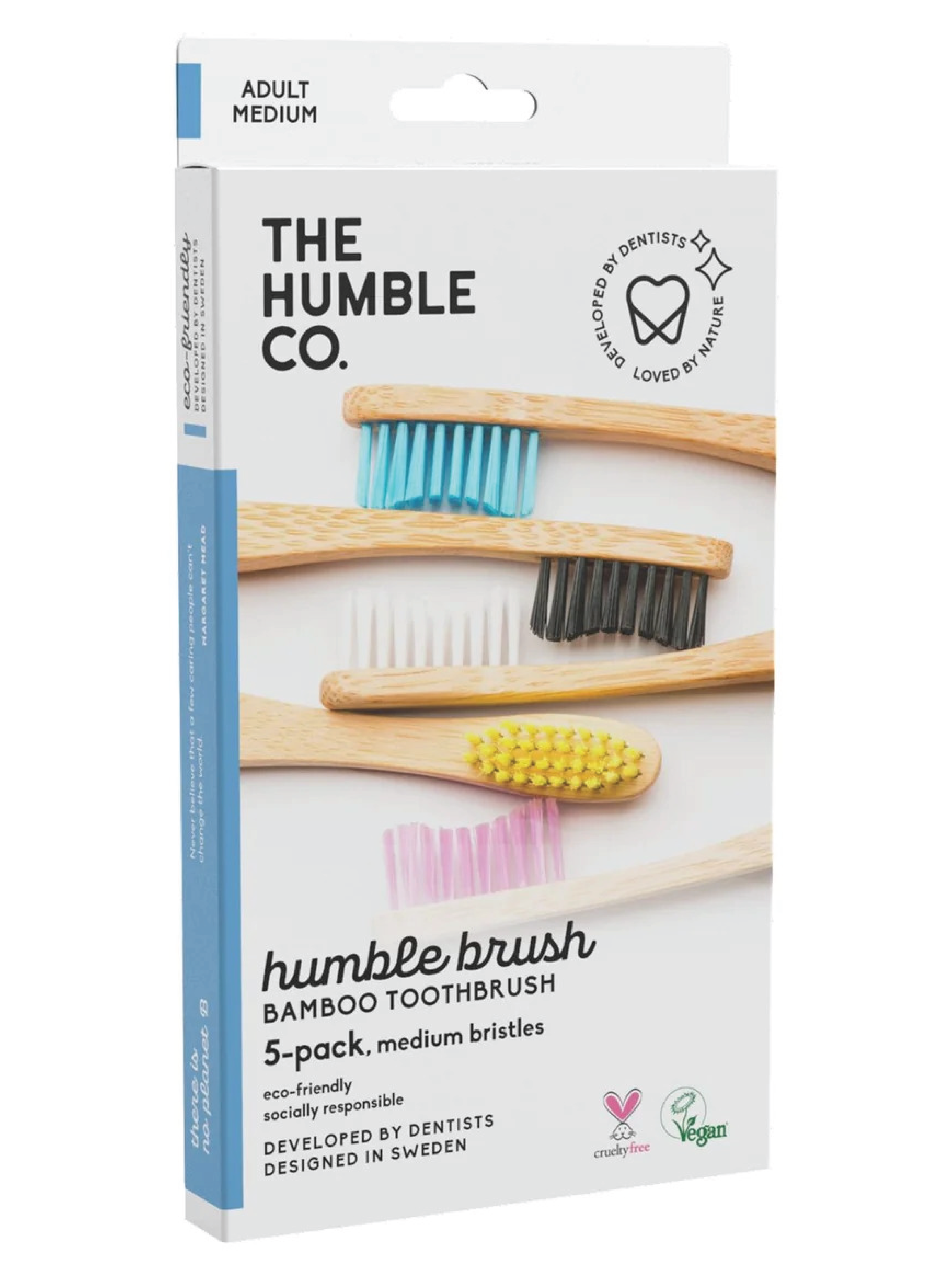 The Humble Co. Flat Curved Adult Tannbørste Medium, Ulike farger, 5 stk.
