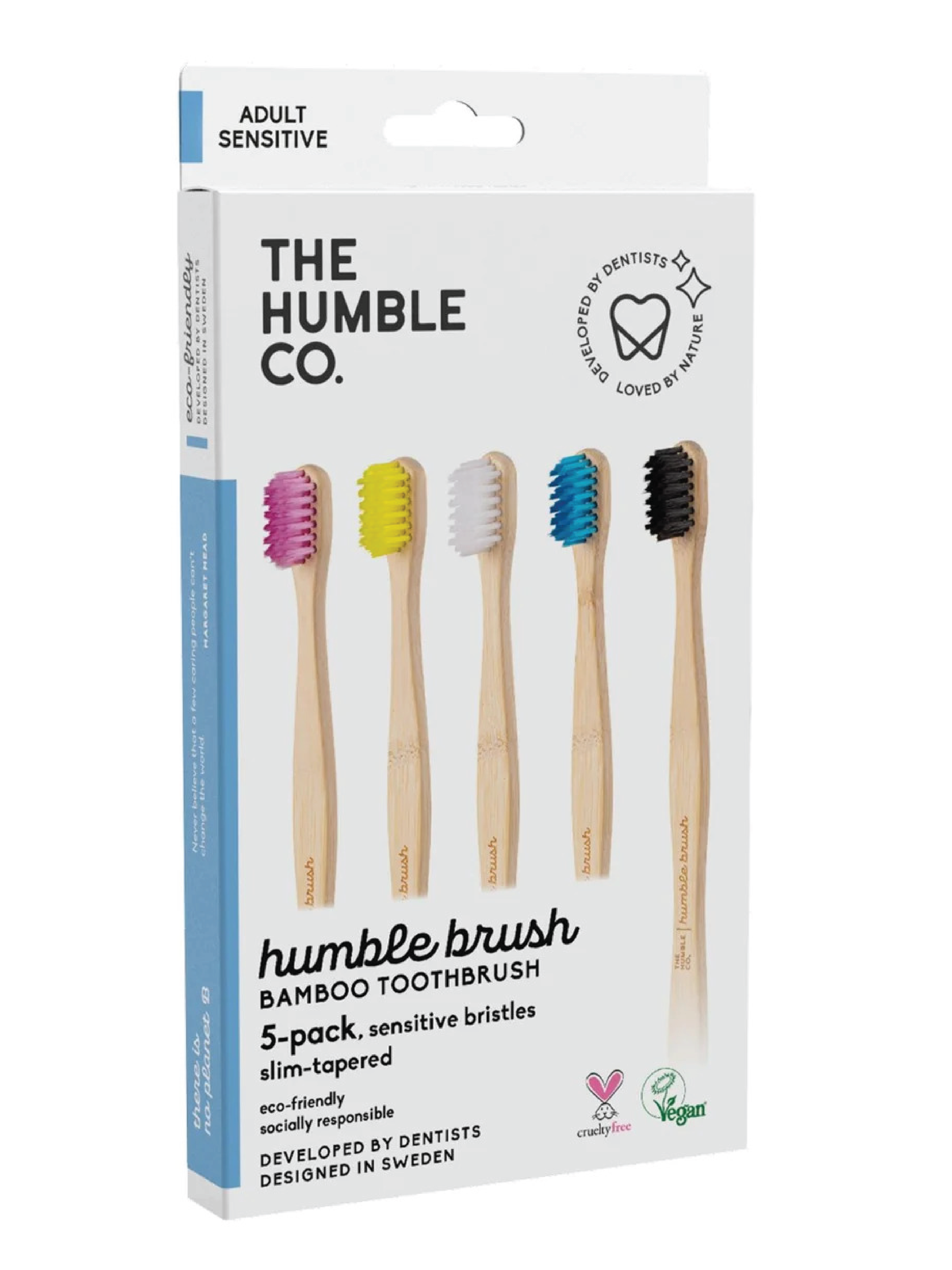 The Humble Co. Flat Curved Adult Tannbørste Sensitive, Flerfarget, 5 stk.
