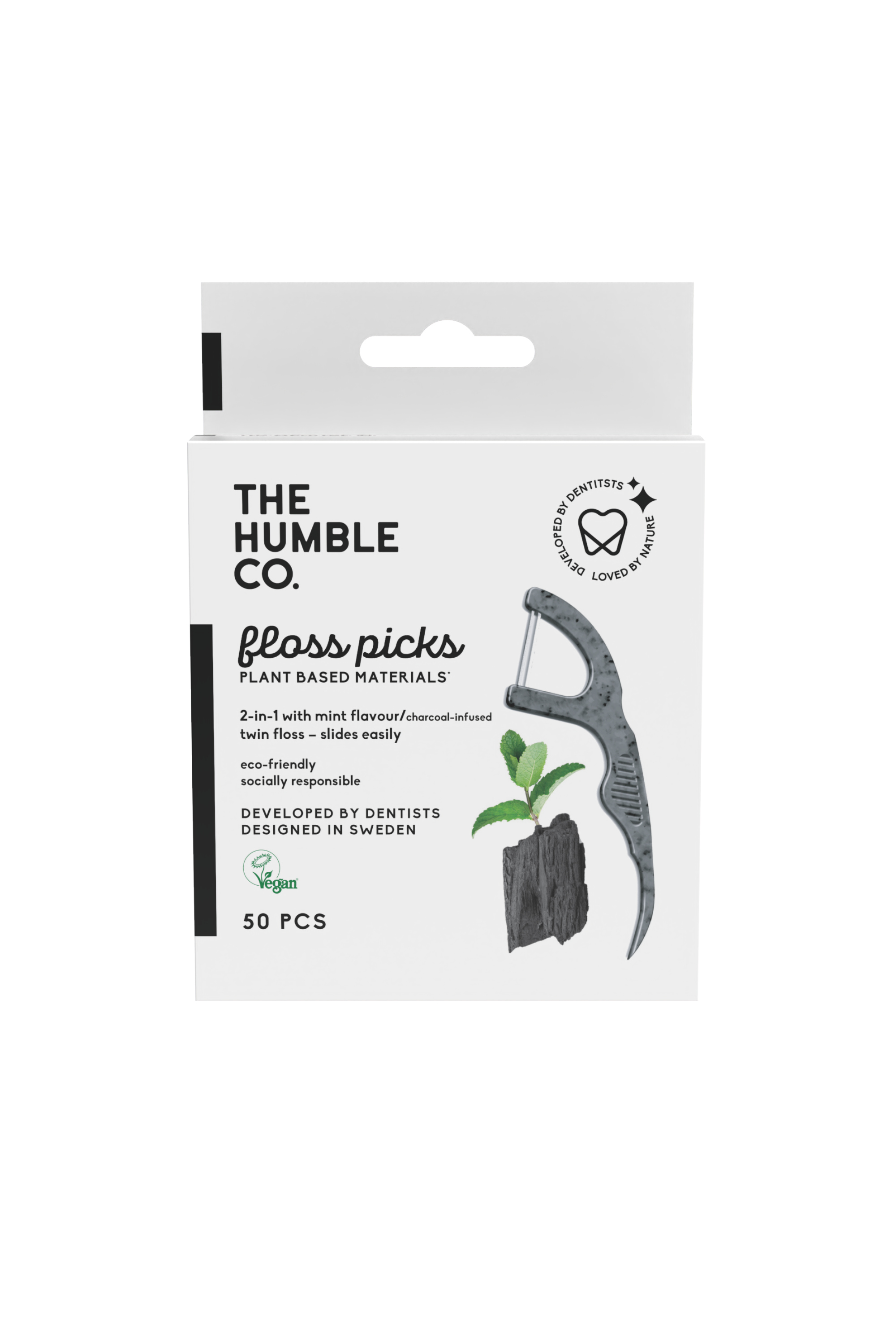 The Humble Co. Humble Floss Charcoal Tanntrådbøyle, 50 stk