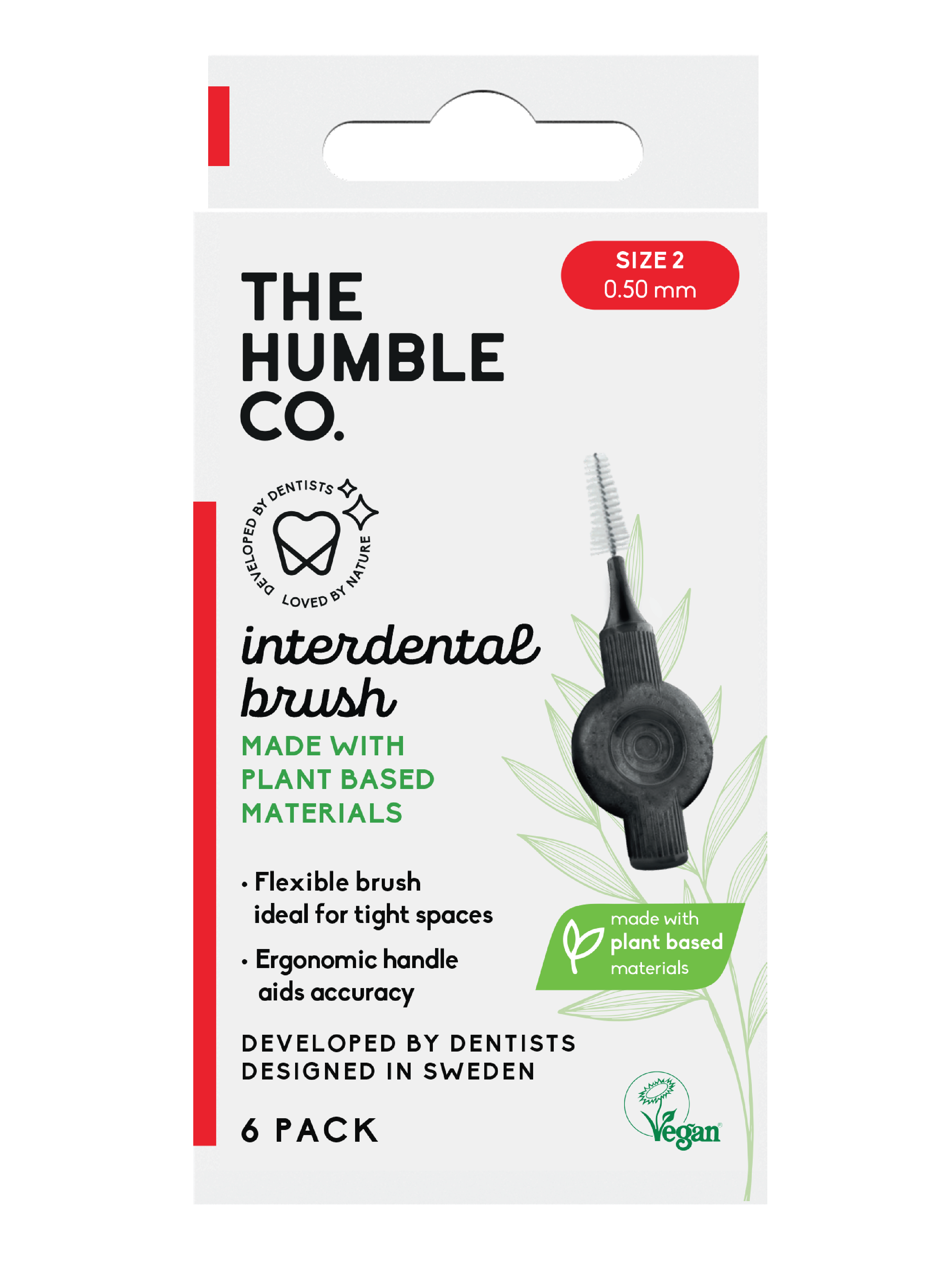 The Humble Co. Plant Based Interdental Brush, Str. 2, Rød, 6 stk.