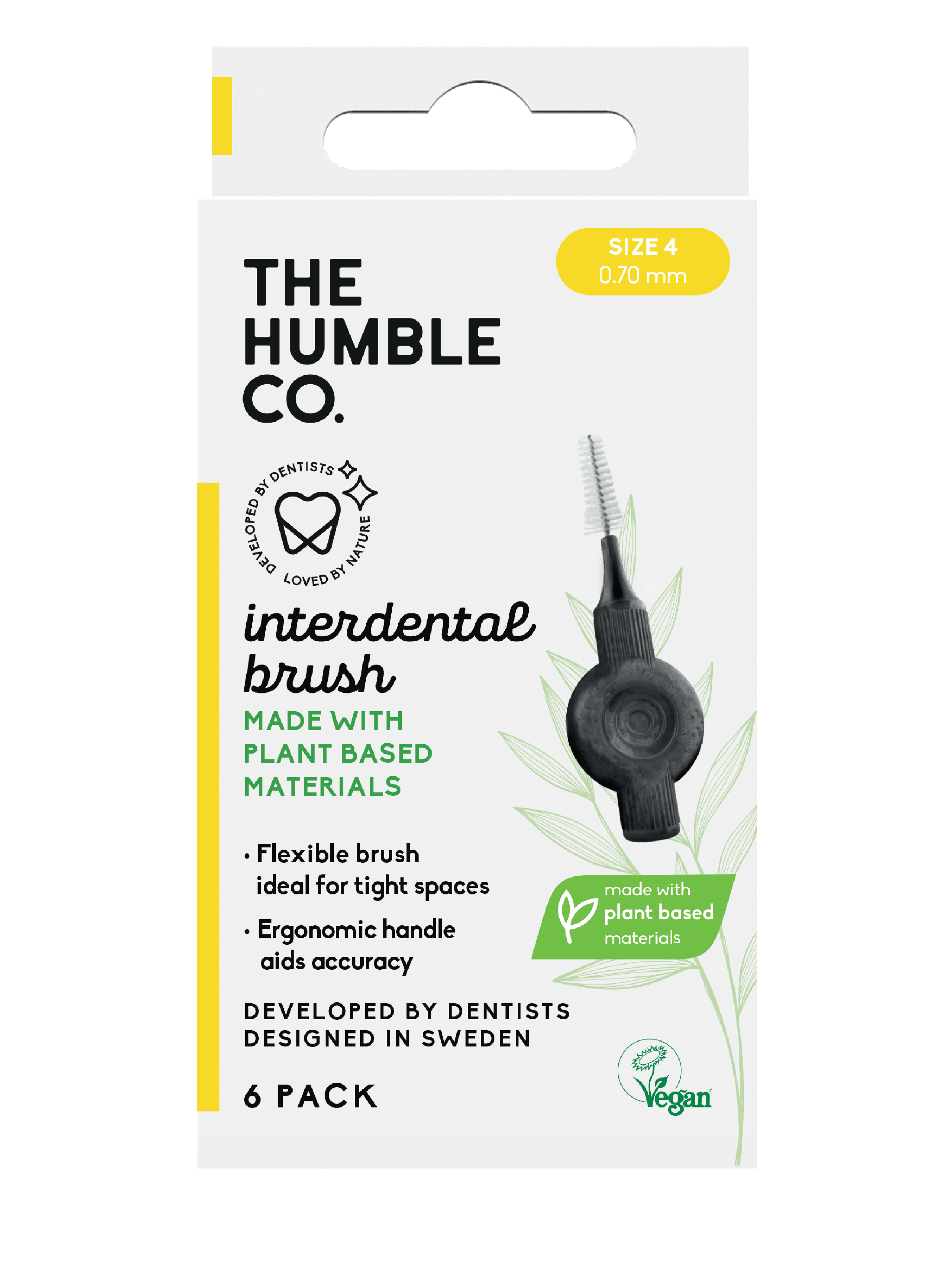 The Humble Co. Plant Based Interdental Brush, Str. 4, Gul, 6 stk.