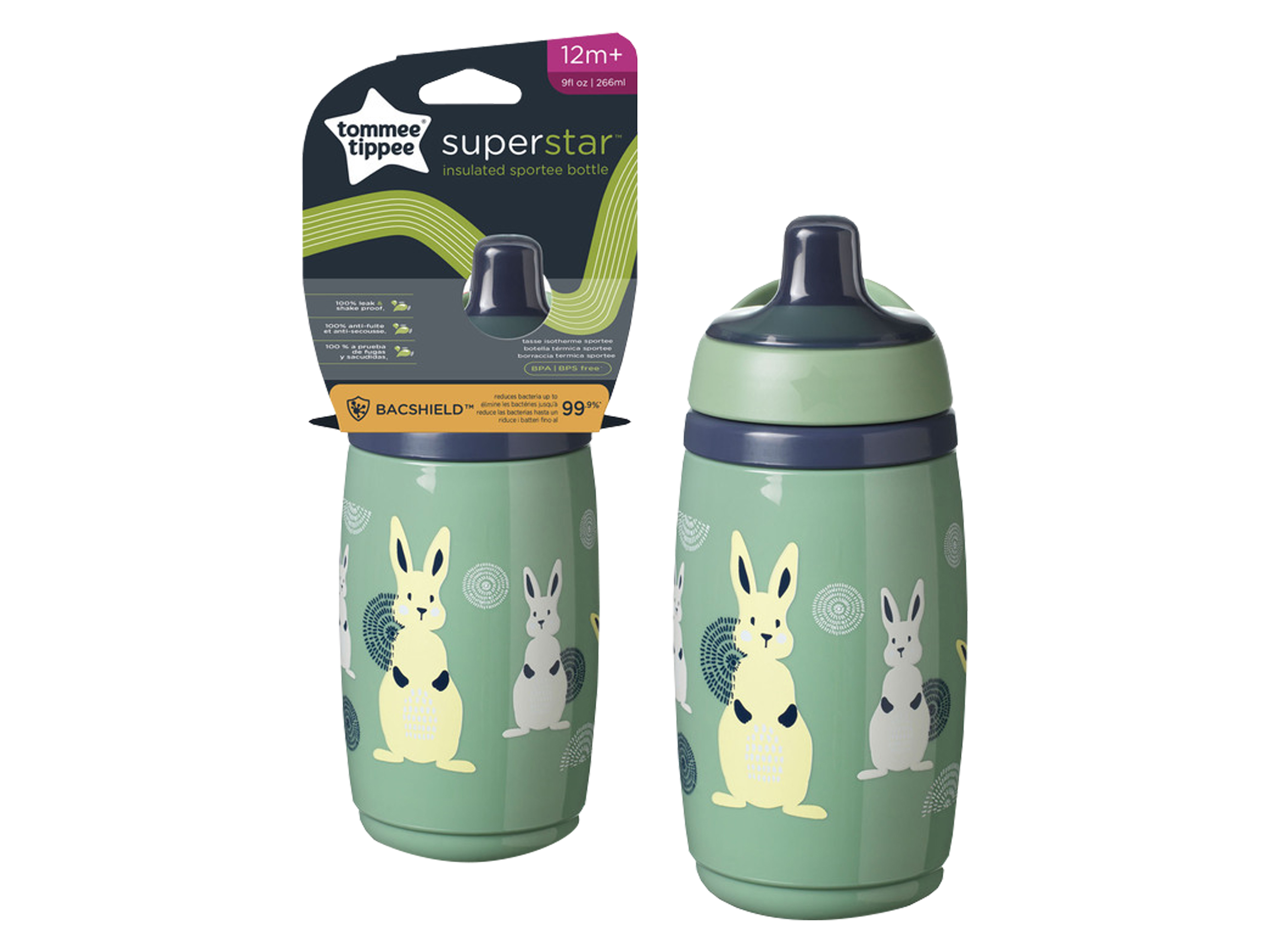 Tommee Tippee Superstar Insulated Sportee Bottle 12md+, grønn, 1 stk.