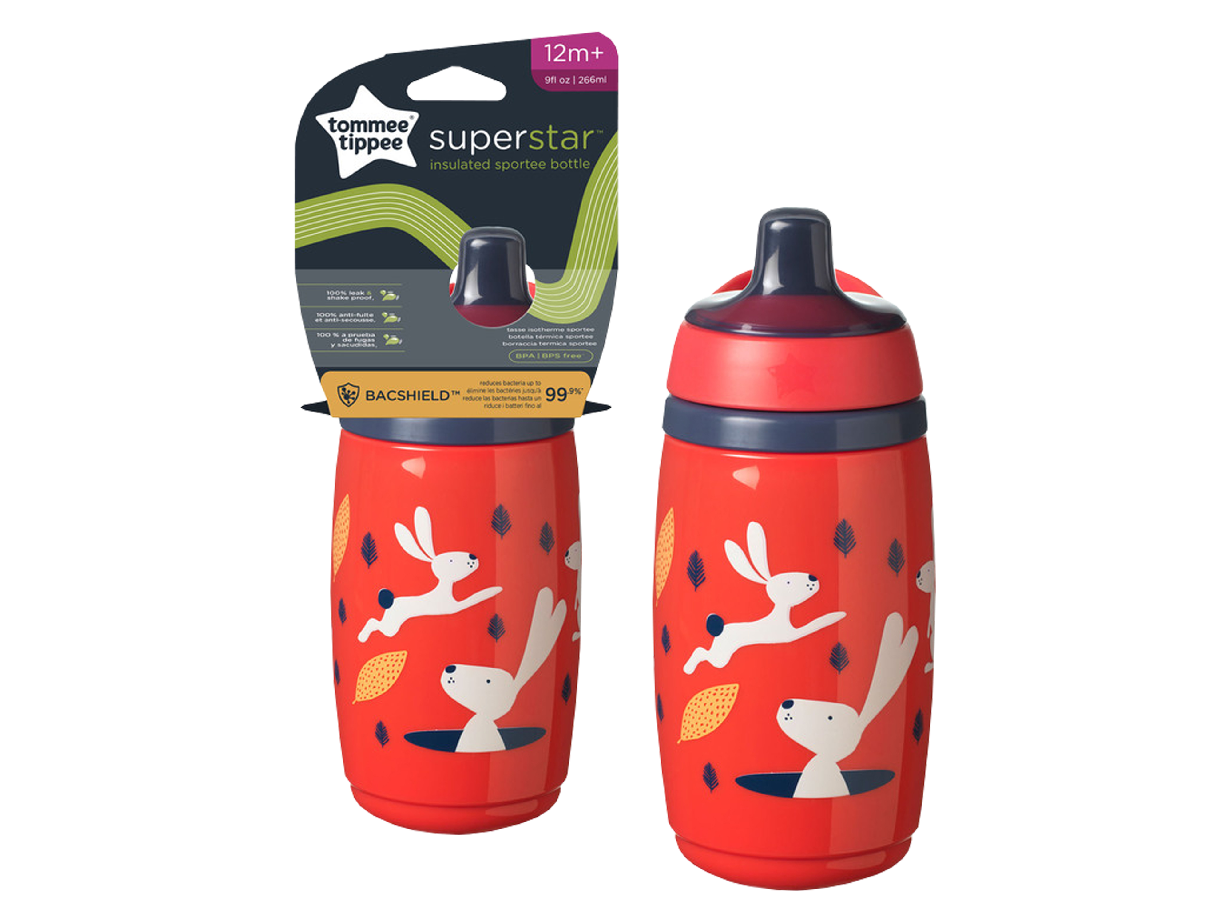 Tommee Tippee Superstar Insulated Sportee Bottle 12md+, rød, 266 ml