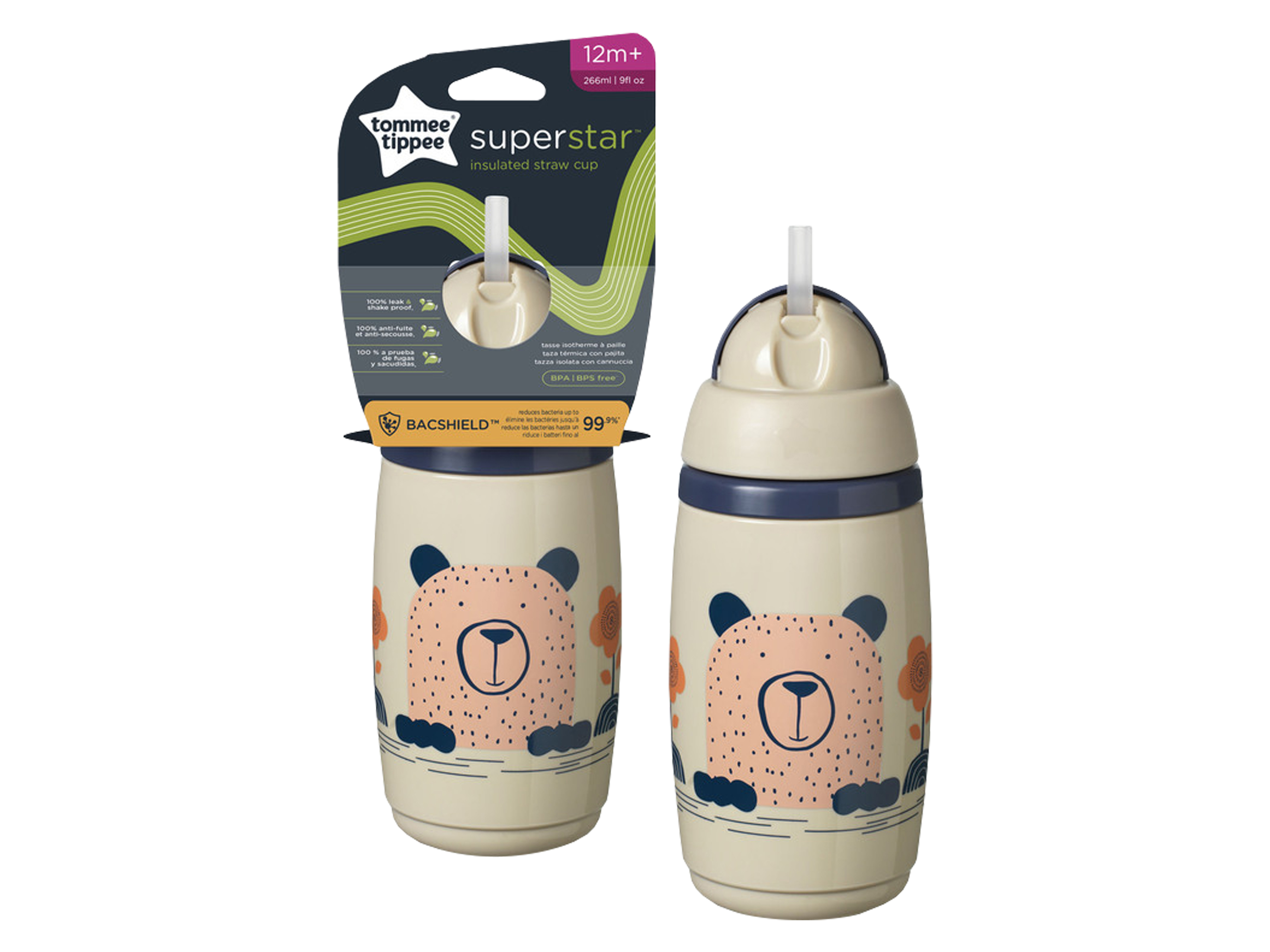 Tommee Tippee Superstar Insulated Straw Cup 12md+, beige, 1 stk