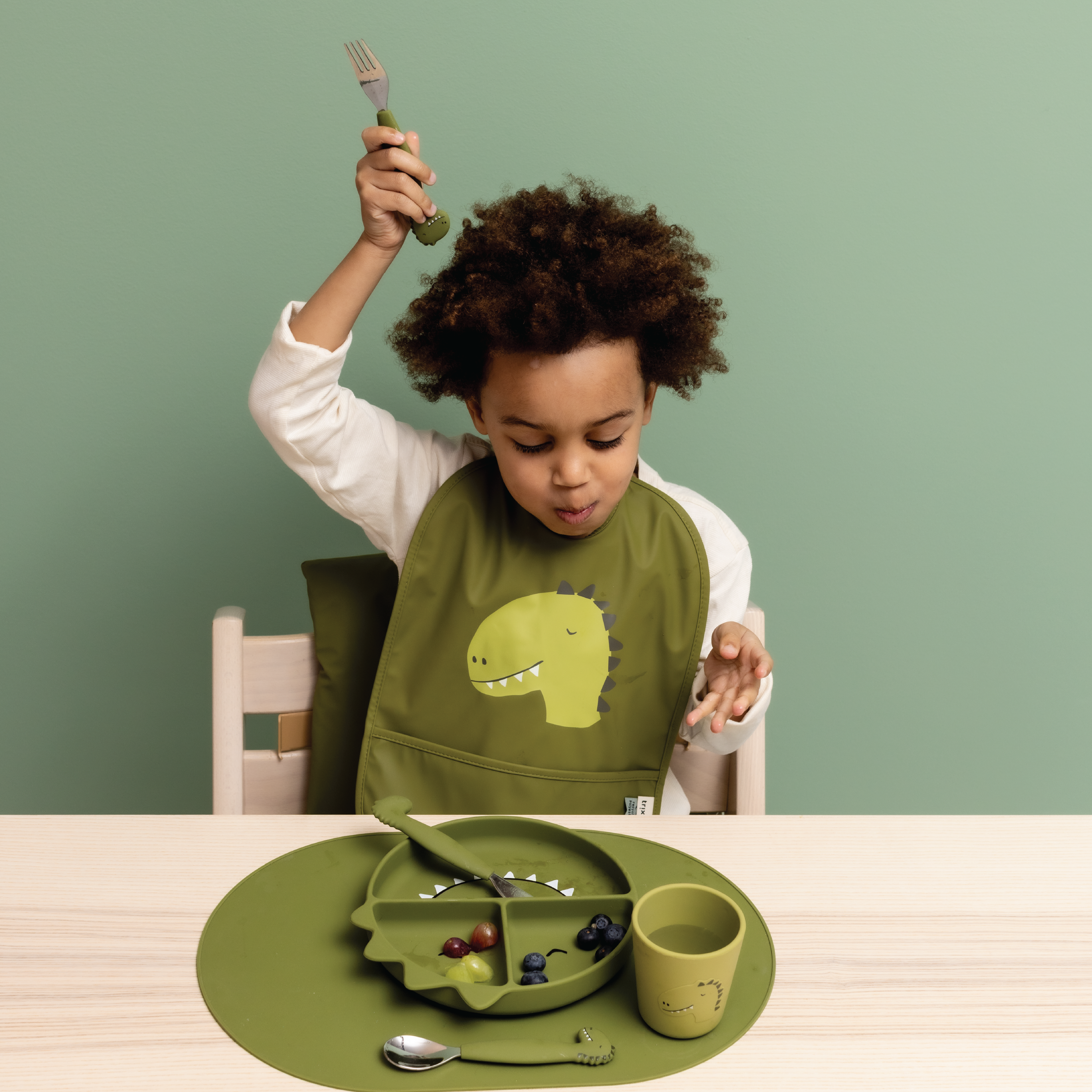 Trixie Bestikksett i silikon Mr. Dino, Grønn, 3 stk.