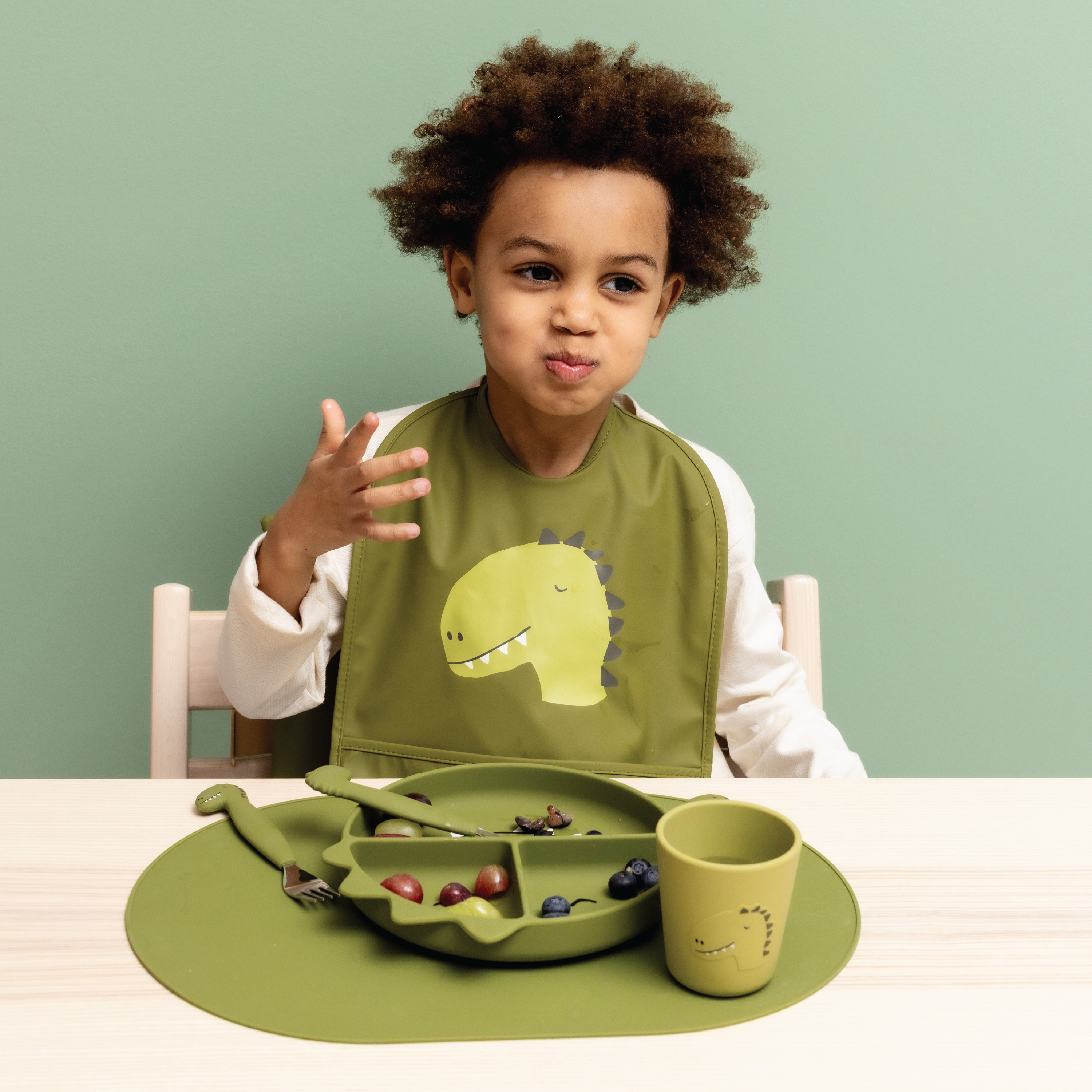 Trixie Bestikksett i silikon Mr. Dino, Grønn, 3 stk.