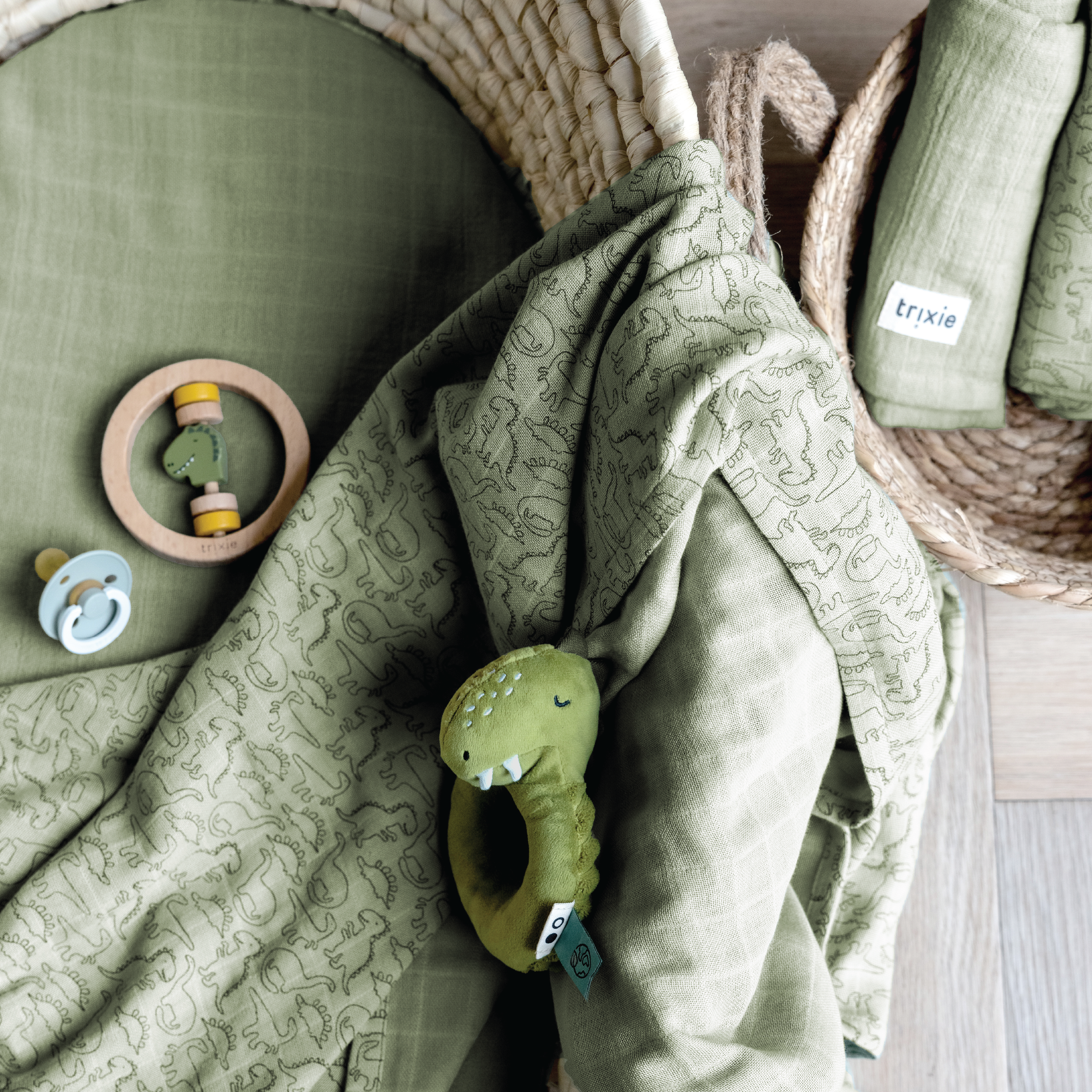 Trixie Musselinpledd Daring Dino, Grønn, 1 stk.