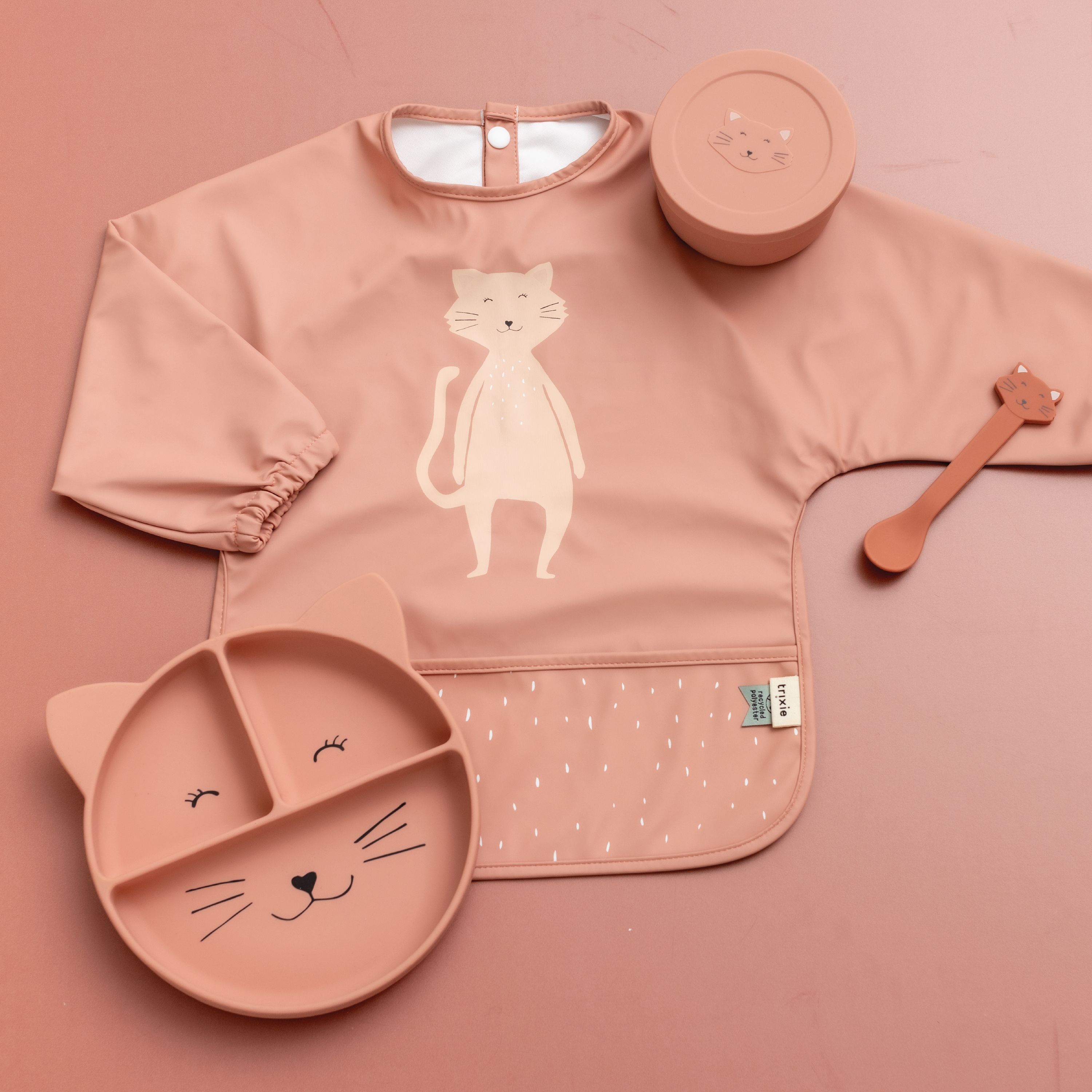 Trixie Silikontallerken tredelt med sugekopp Mrs. Cat, Rosa, 1 stk.