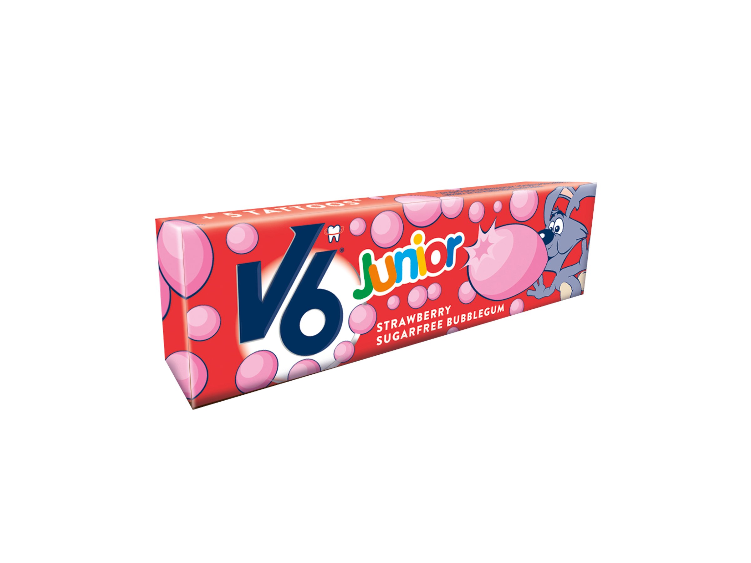 V6 Junior Bubblecious jordbær tyggegummi, 5 stk.