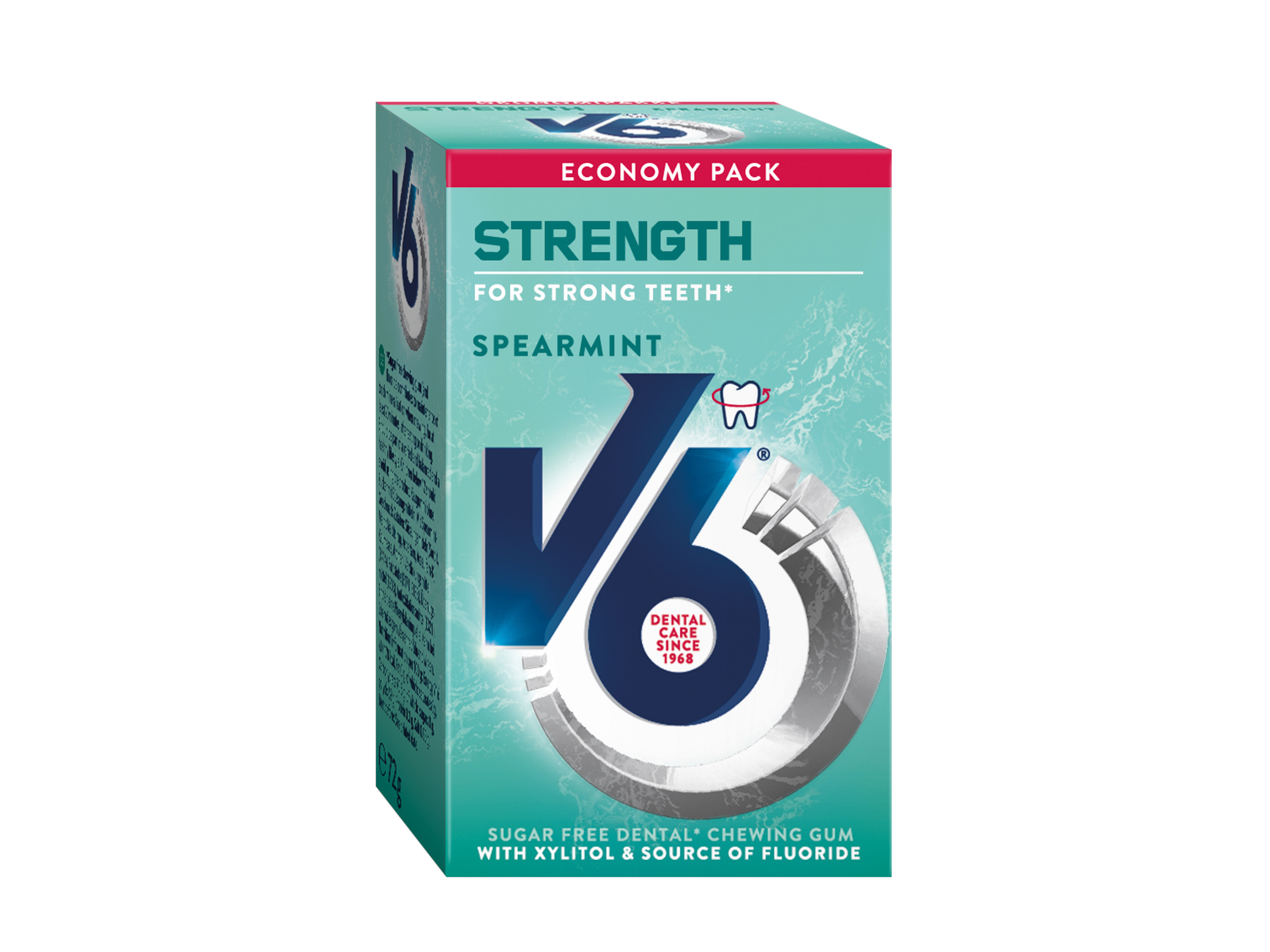 V6 Strong Teeth Spearmint Tyggegummi, 70 gram