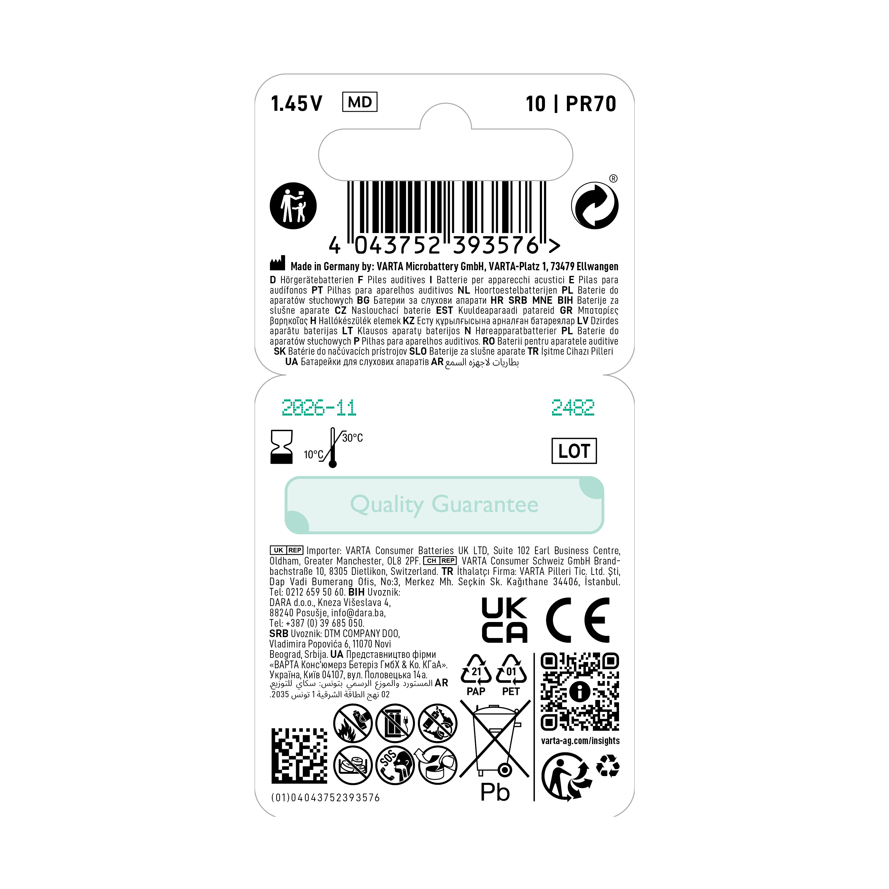 Varta Batteri høreapparat V10, 6 stk.