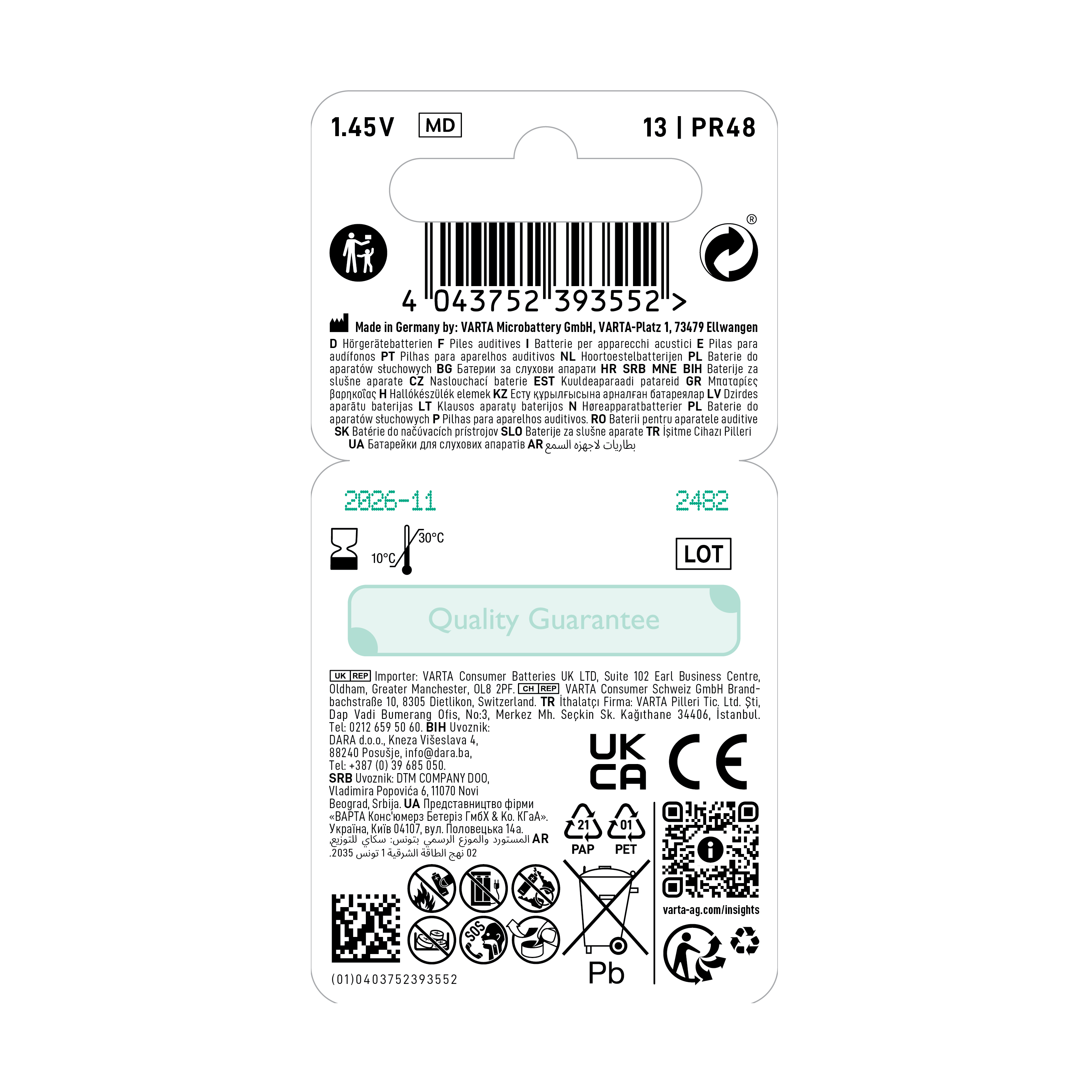 Varta Batteri høreapparat V13, 6 stk.