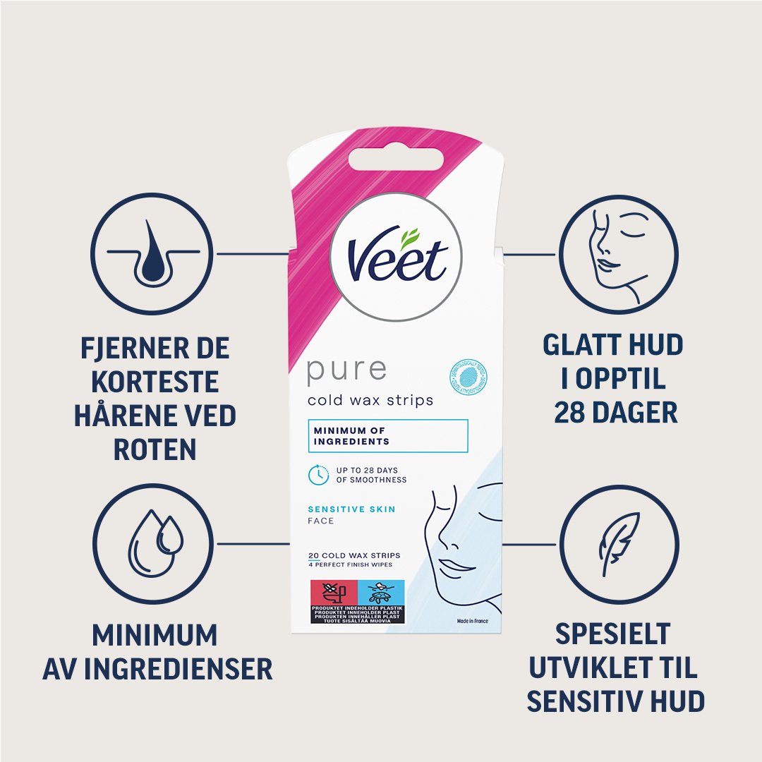 Veet Pure hårfjerningsstrips ansikt, 20 stk.