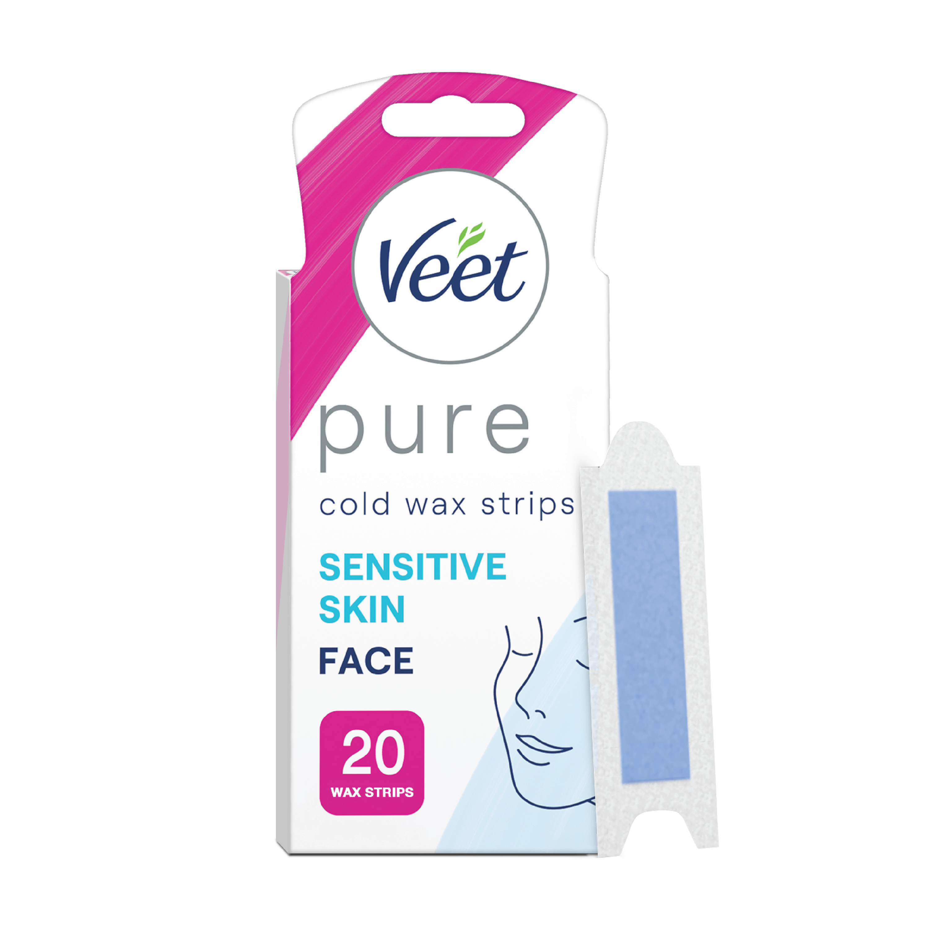 Veet Pure hårfjerningsstrips ansikt, 20 stk.