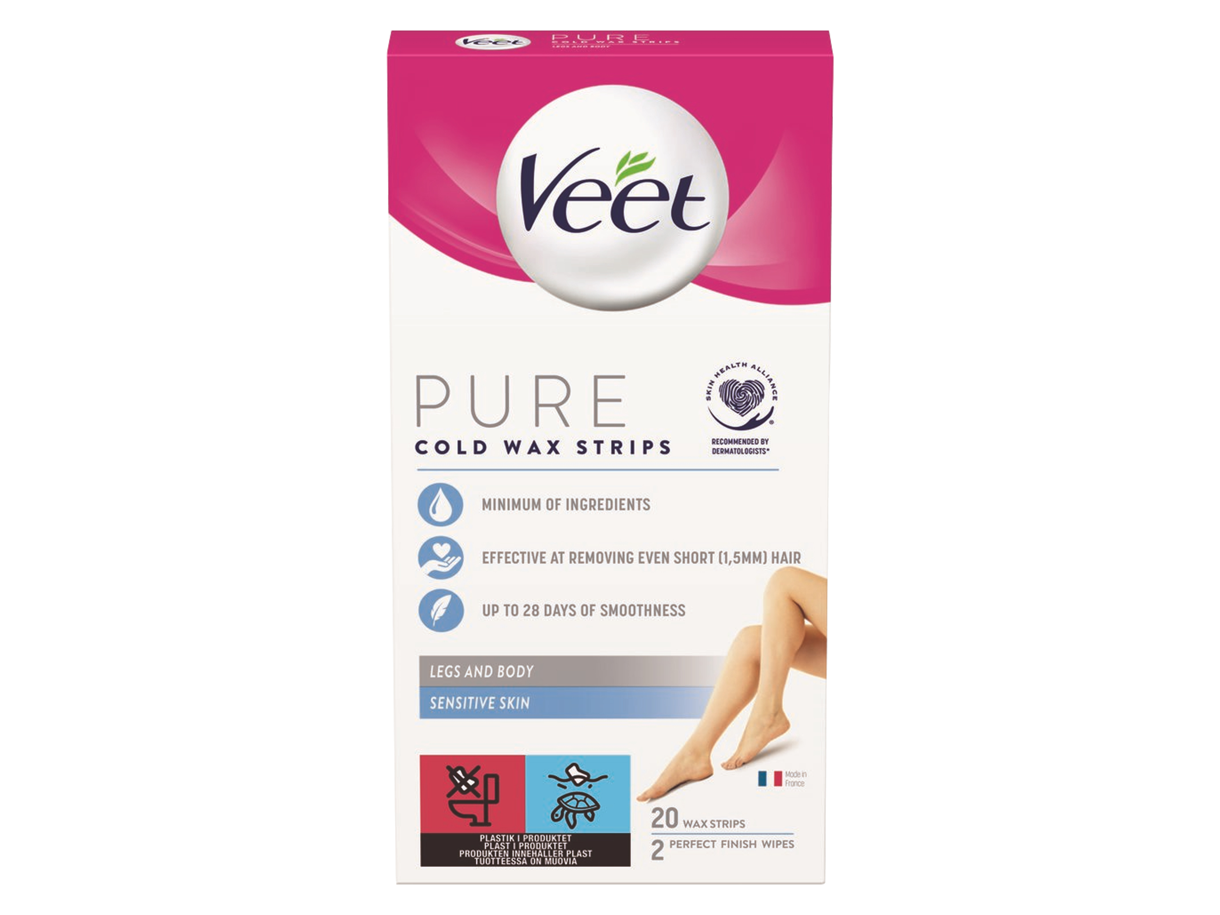 Veet Pure hårfjerningsstrips kropp&ben, 20 stk