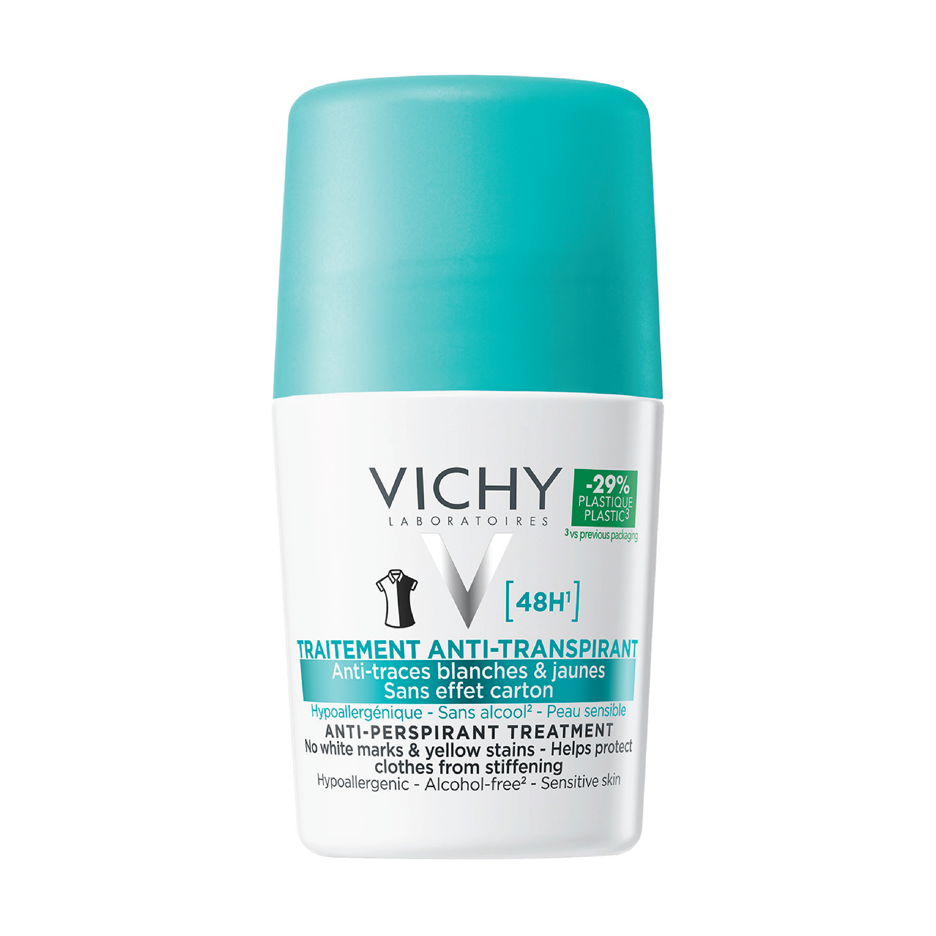Vichy Anti-Stain Antiperspirant Deodorant Roll-On 48H, 50 ml