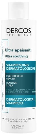 Vichy Dercos Ultra Soothing Shampoo, 200 ml, normalt/fett hår