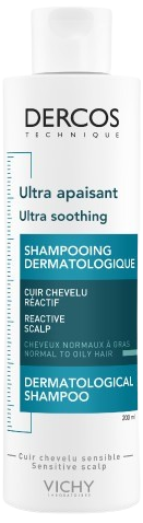 Vichy Dercos Ultra Soothing Shampoo, 200 ml, normalt/fett hår