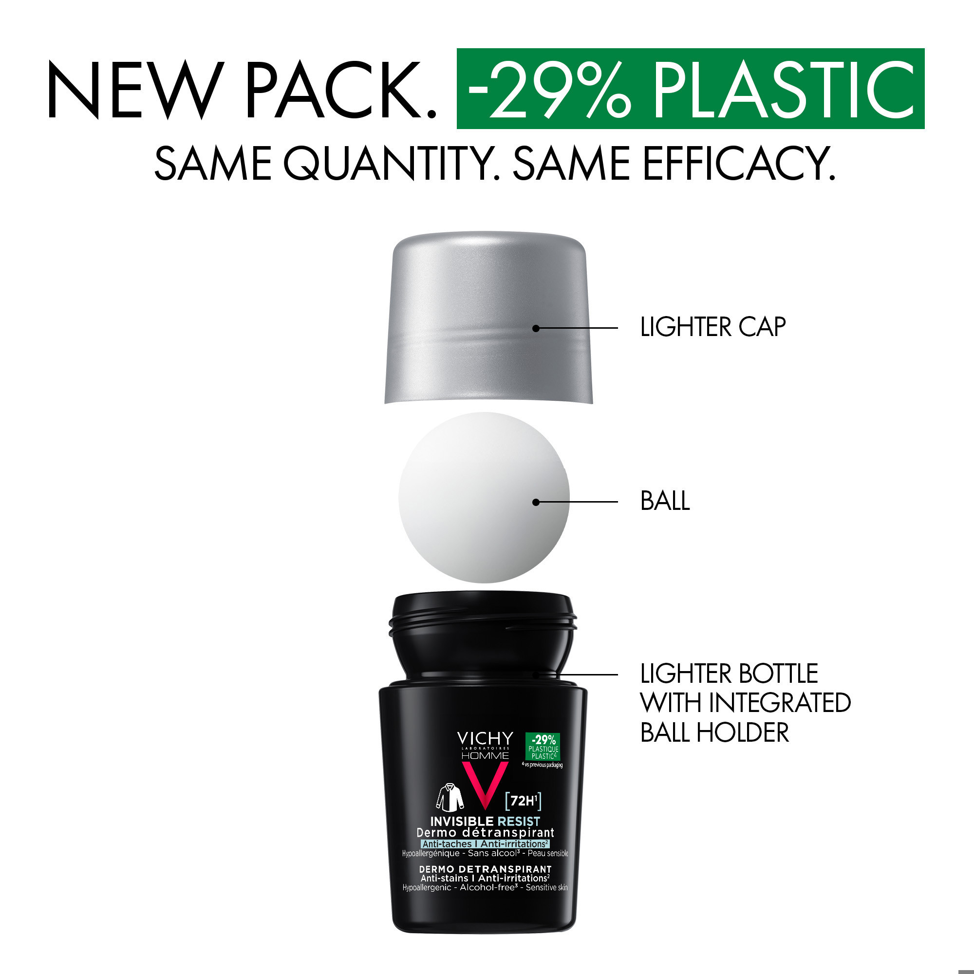 Vichy Homme Invisible Protect 72H Anti-stain Roll-on, 50 ml