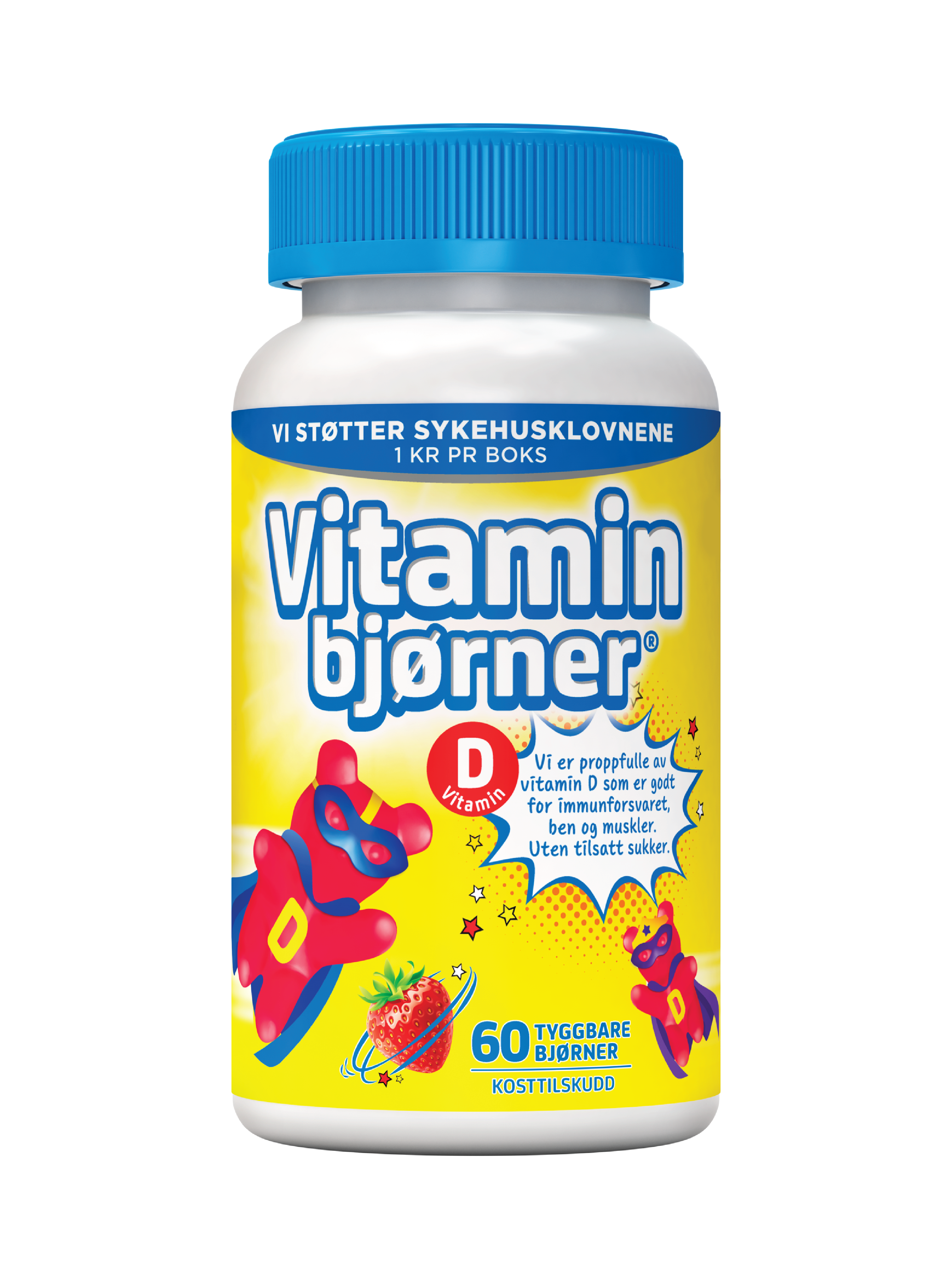 Vitaminbjørner D-vitamin tyggetabletter, m/jordbærsmak, 60 stk.