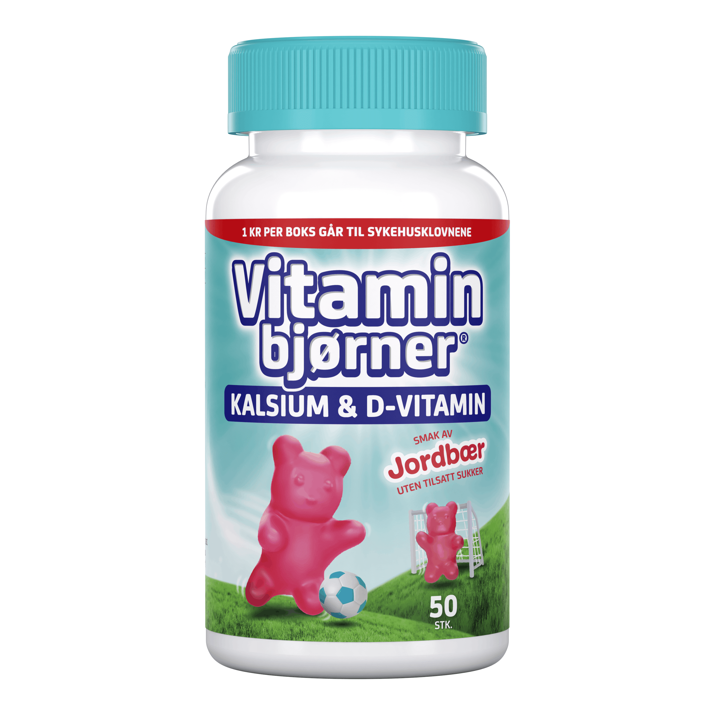 Vitaminbjørner Kalsium + D-vitamin Tyggbare bjørner, Jordbær, 50 stk.
