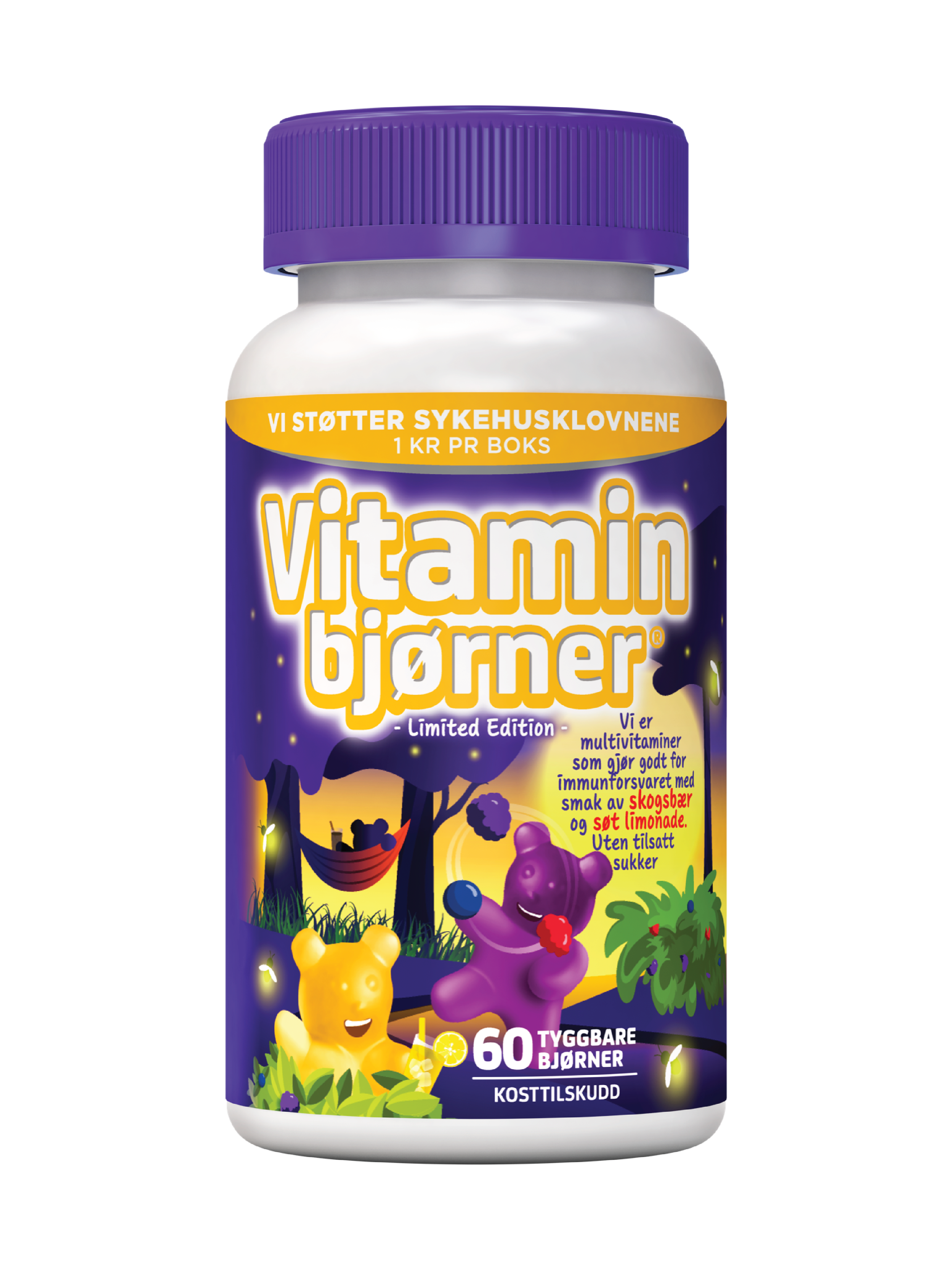Vitaminbjørner Multivitamin Tyggbare bjørner, Skogsbær & limonade, 60 stk.