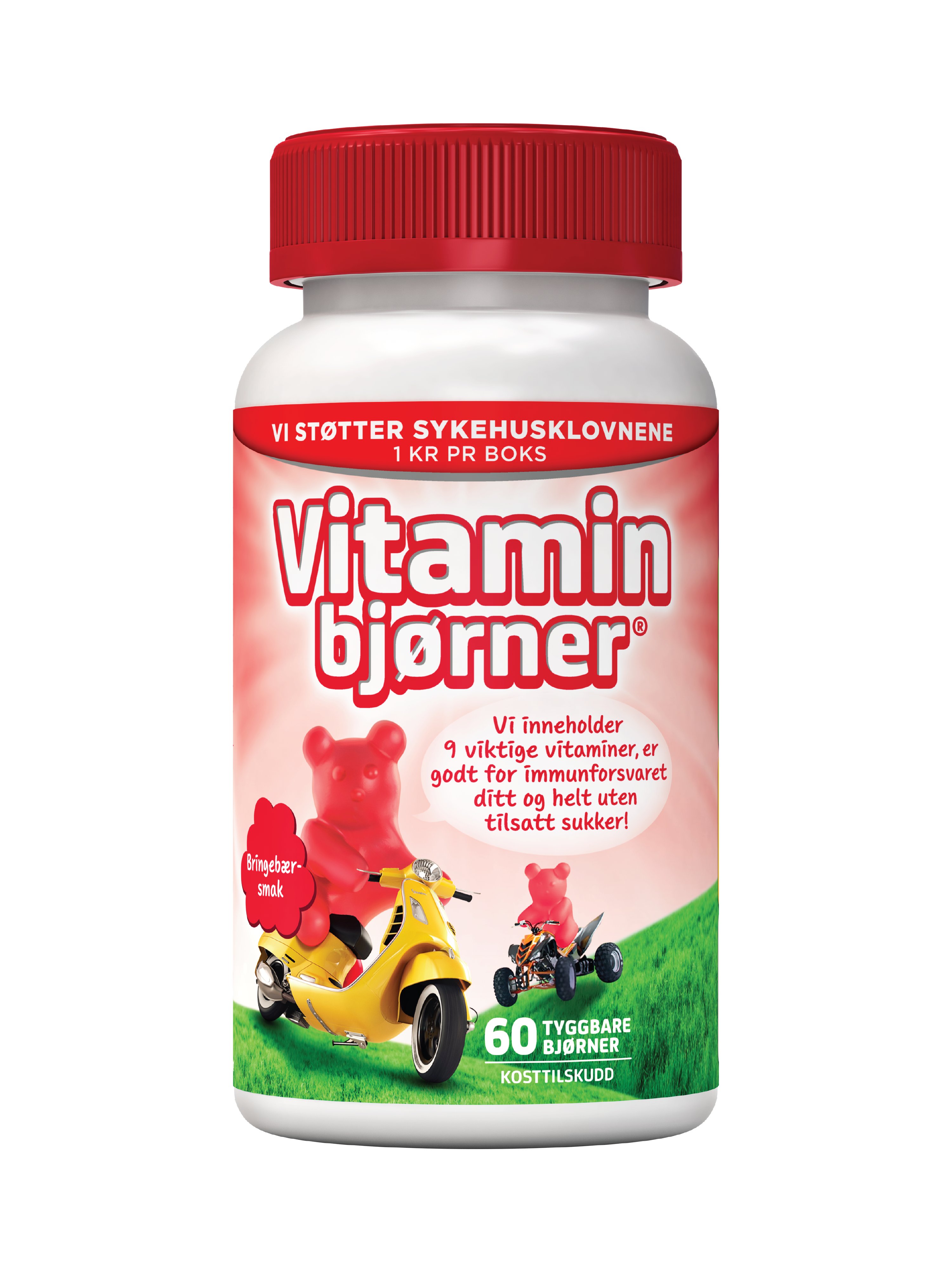 Vitaminbjørner Multivitamin Tyggbare bjørner, Bringebær, 60 stk.