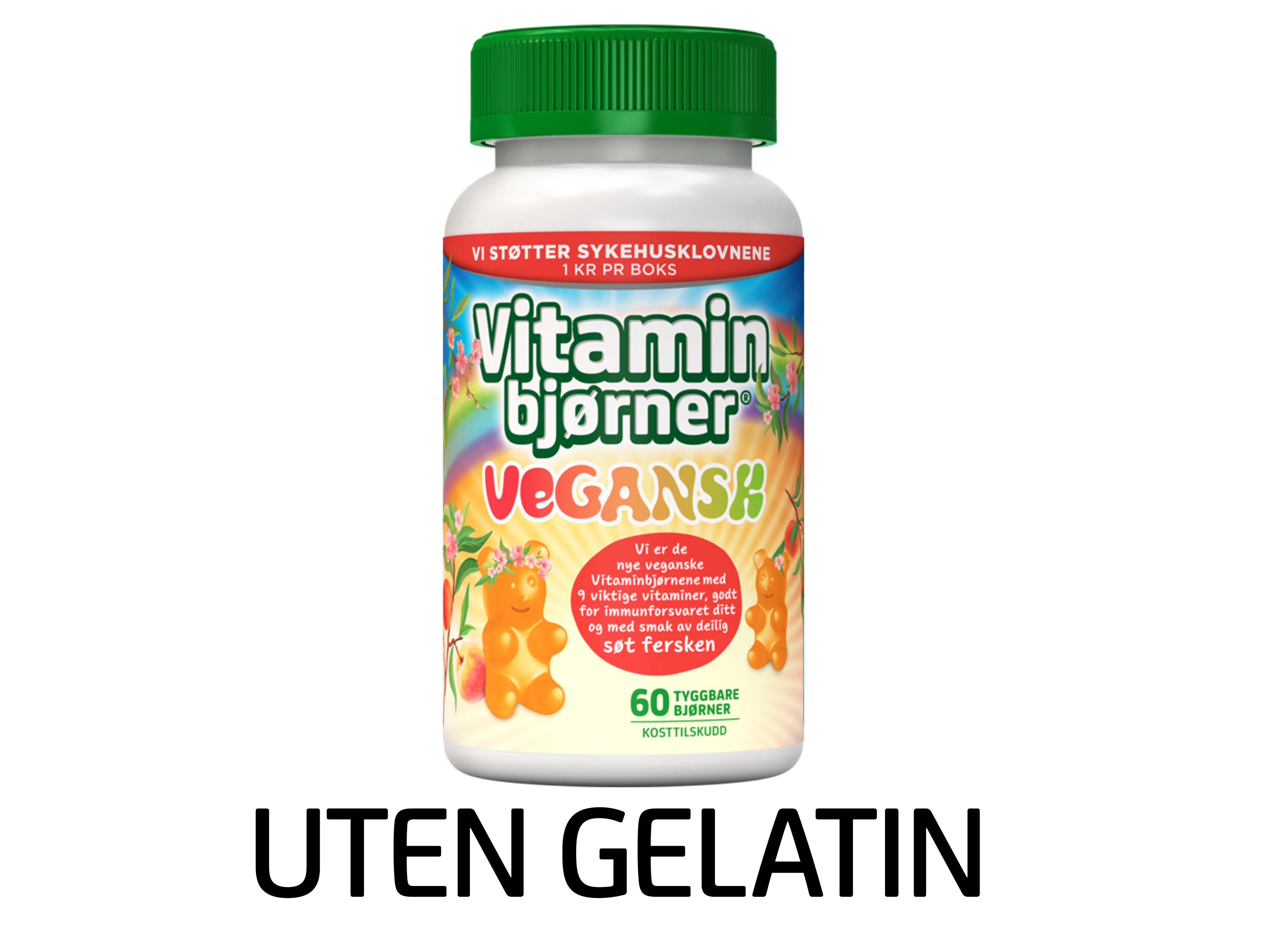 Vitaminbjørner Vegansk Multivitamin Tyggbare bjørner, Fersken, 60 stk.