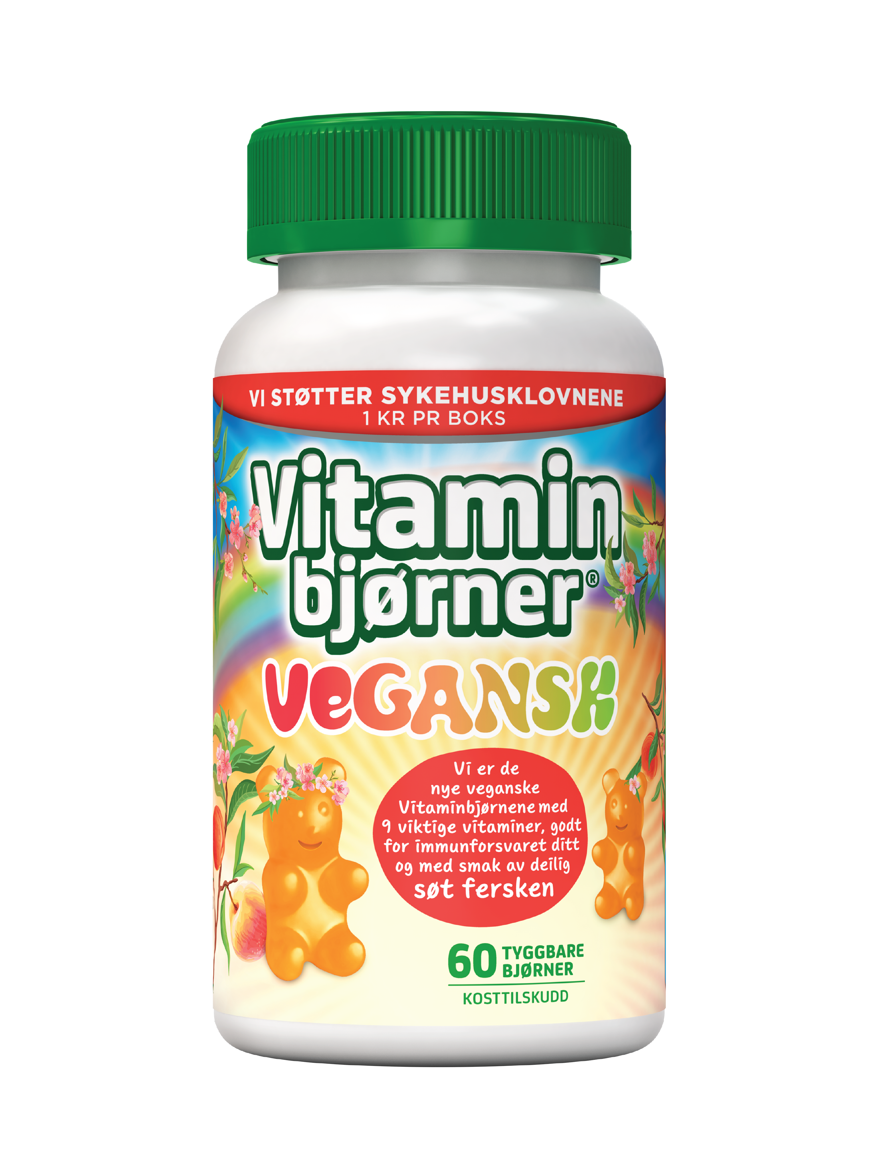 Vitaminbjørner Vegansk Multivitamin Tyggbare bjørner, Fersken, 60 stk.