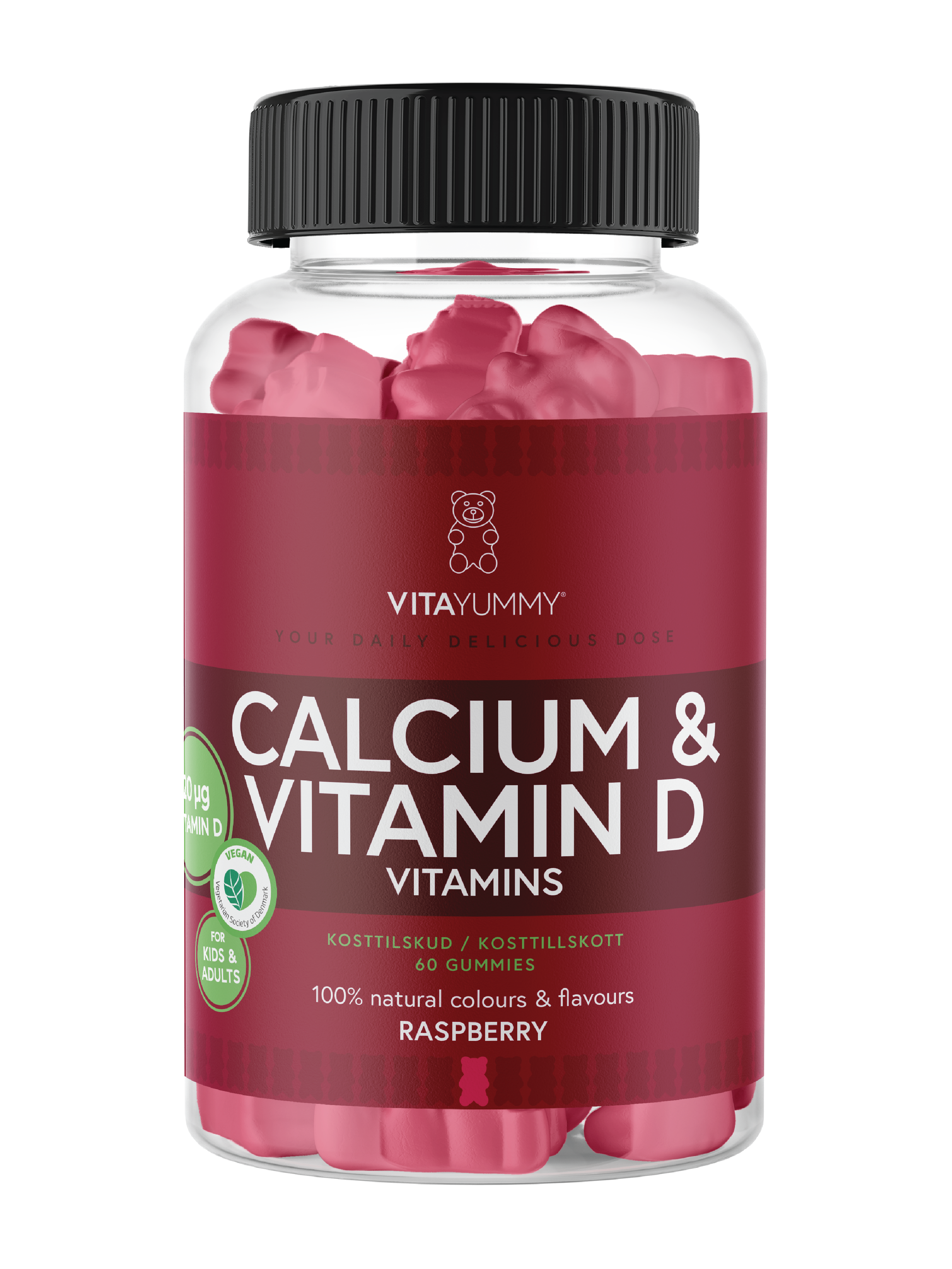 VitaYummy Calcium & Vitamin D Vitamins, Bringebær, 60 stk.