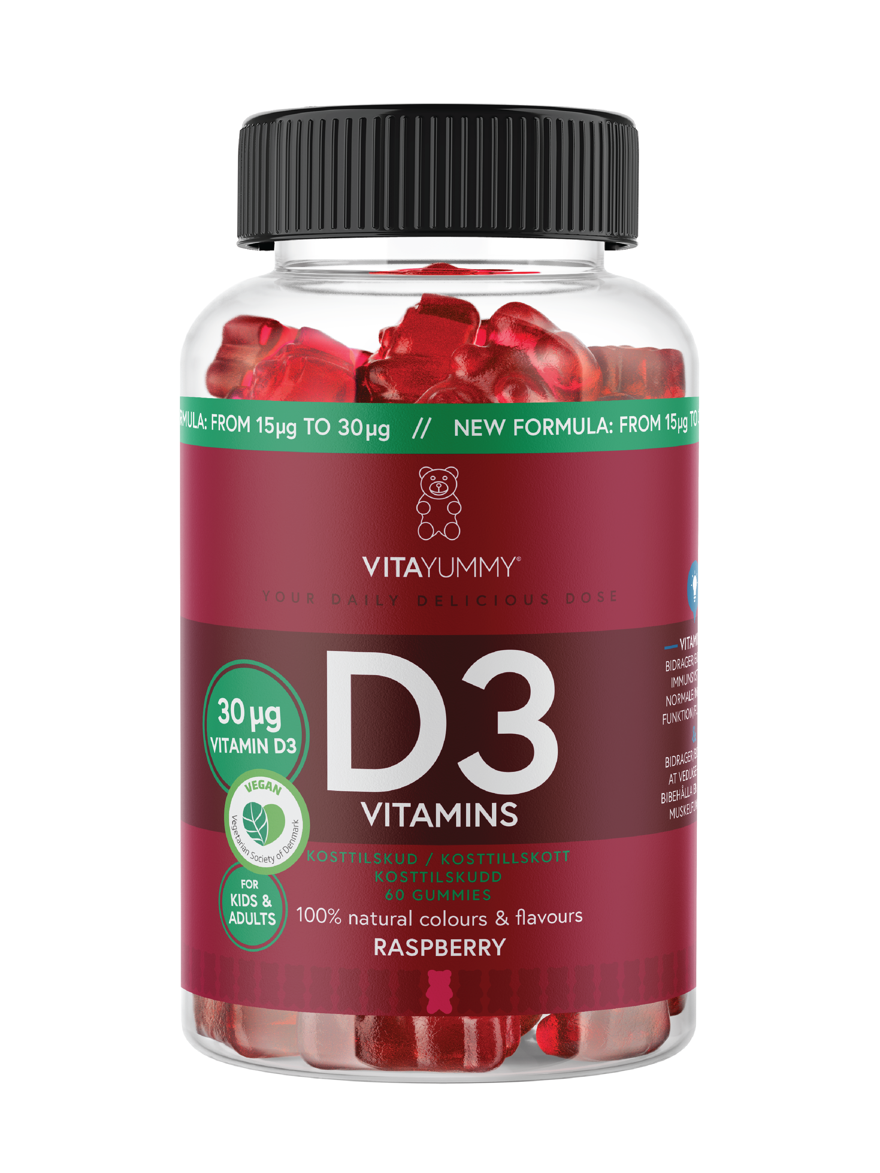 VitaYummy D3 Vitamins 30 µg, Bringebær, 60 stk.