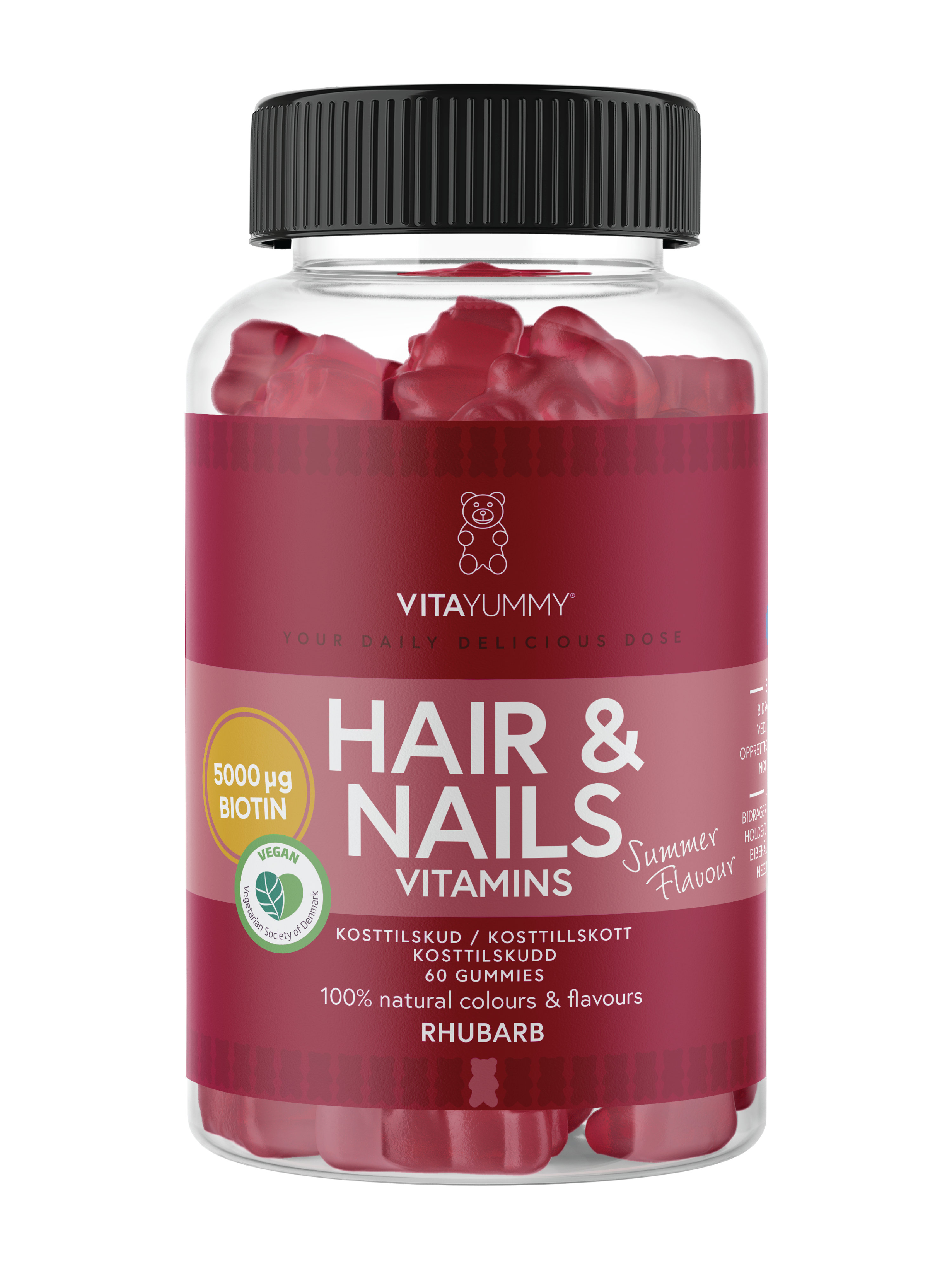 VitaYummy Hair & Nails Vitamins Summer Edition, Rabarbra, 60 stk.