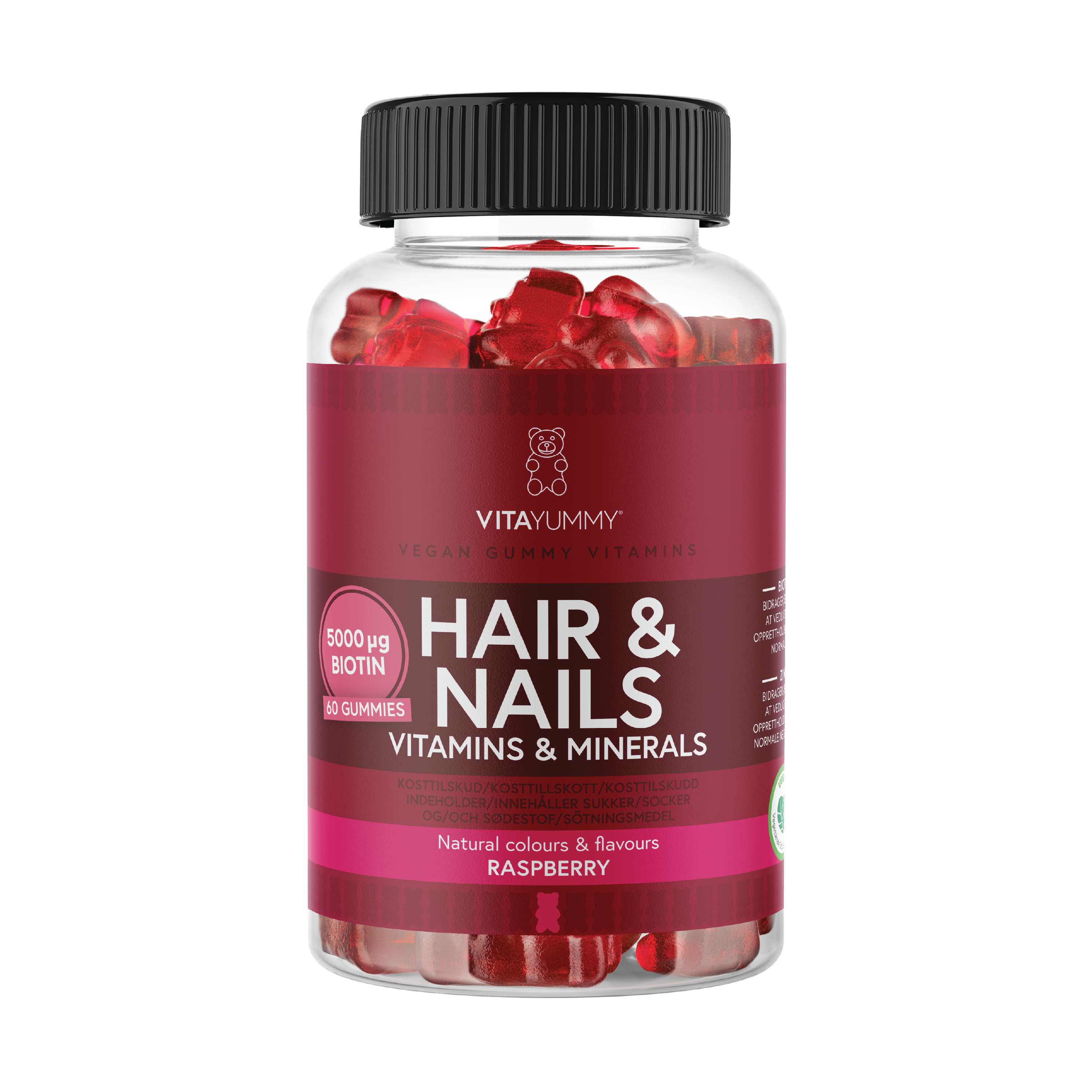 VitaYummy Hair & Nails, Bringebær, 60 stk.