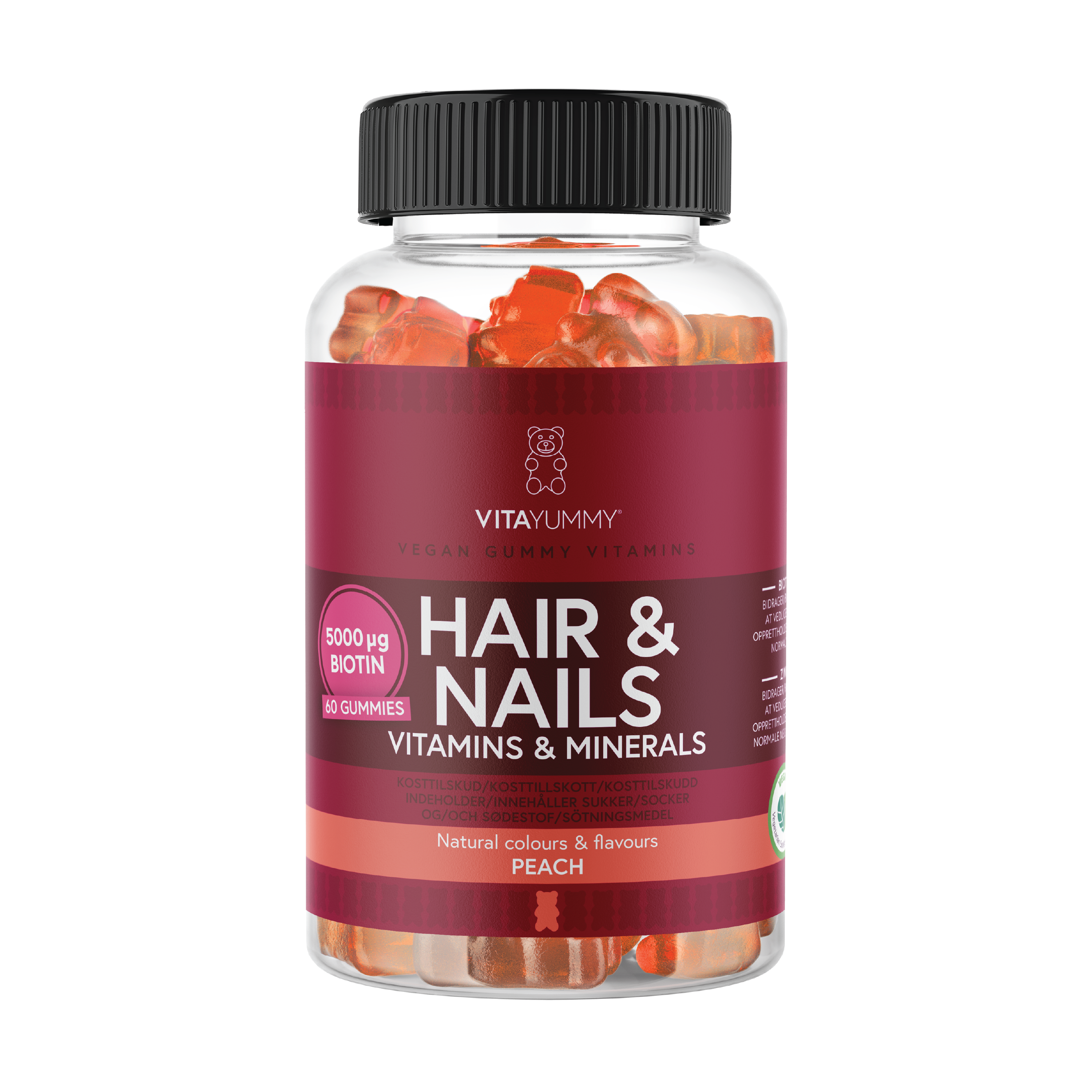 VitaYummy Hair & Nails, Fersken, 60 stk.