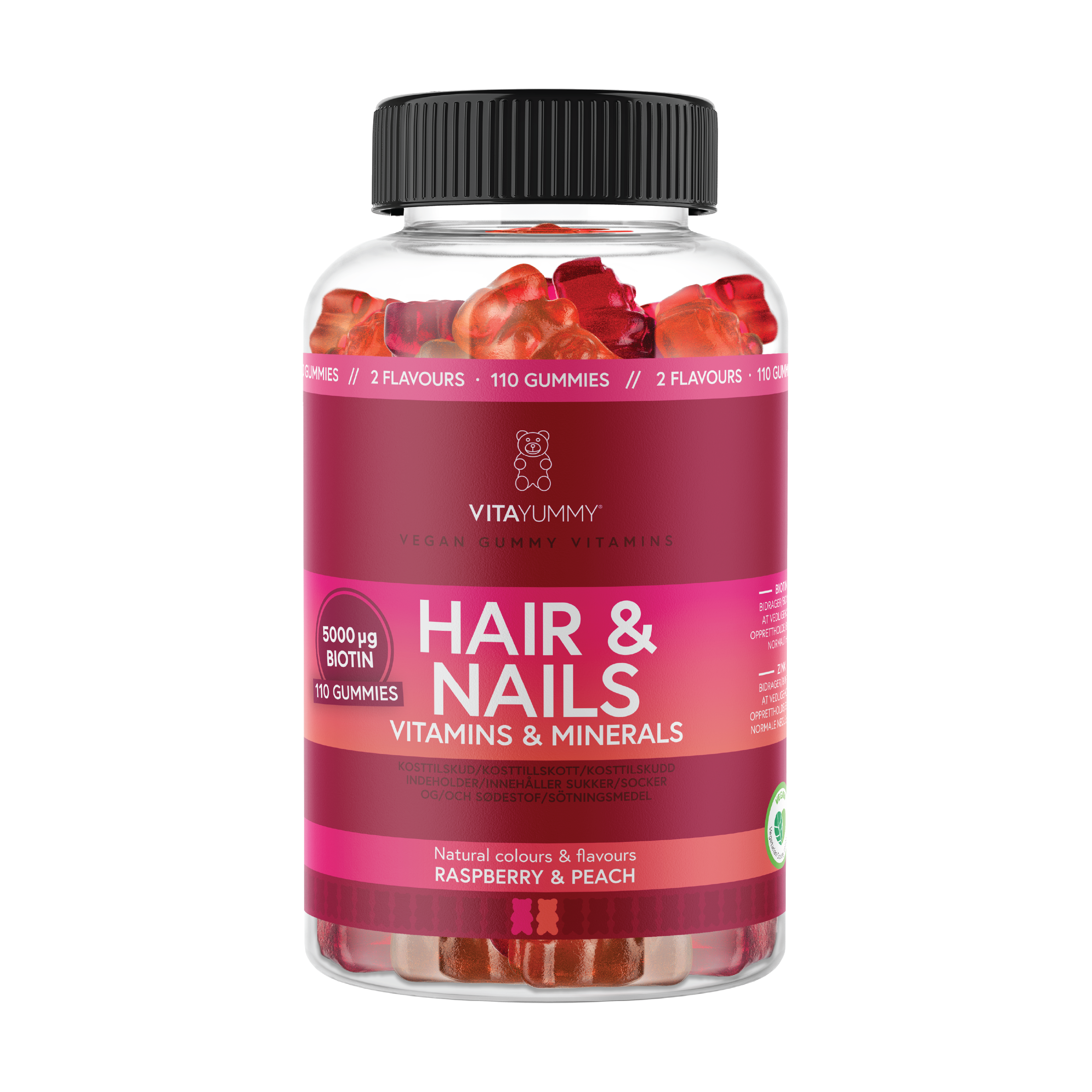 VitaYummy Hair & Nails, Fersken og bringebær, 90 stk.
