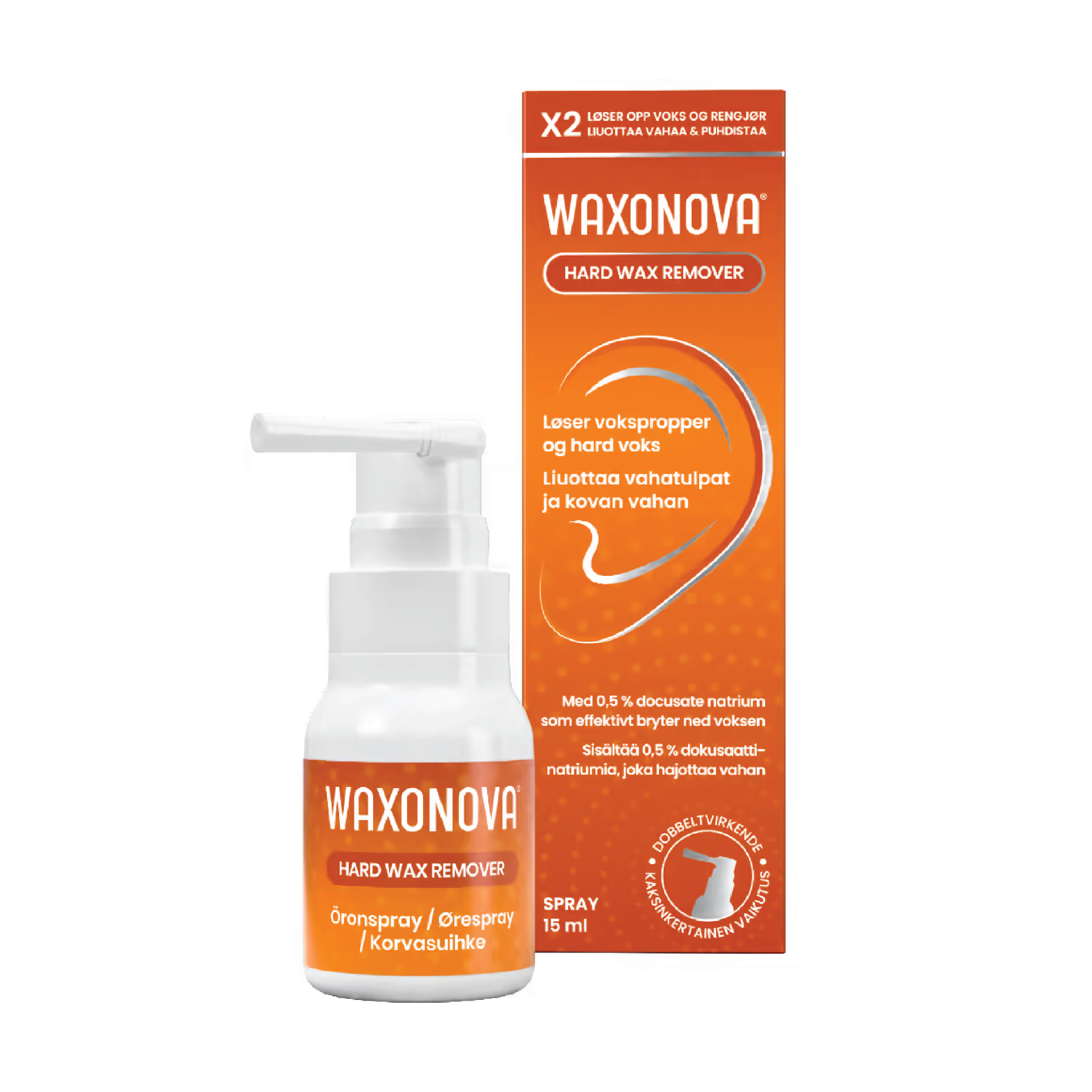 Waxonova Hard Wax Remover Ørespray, 15 ml