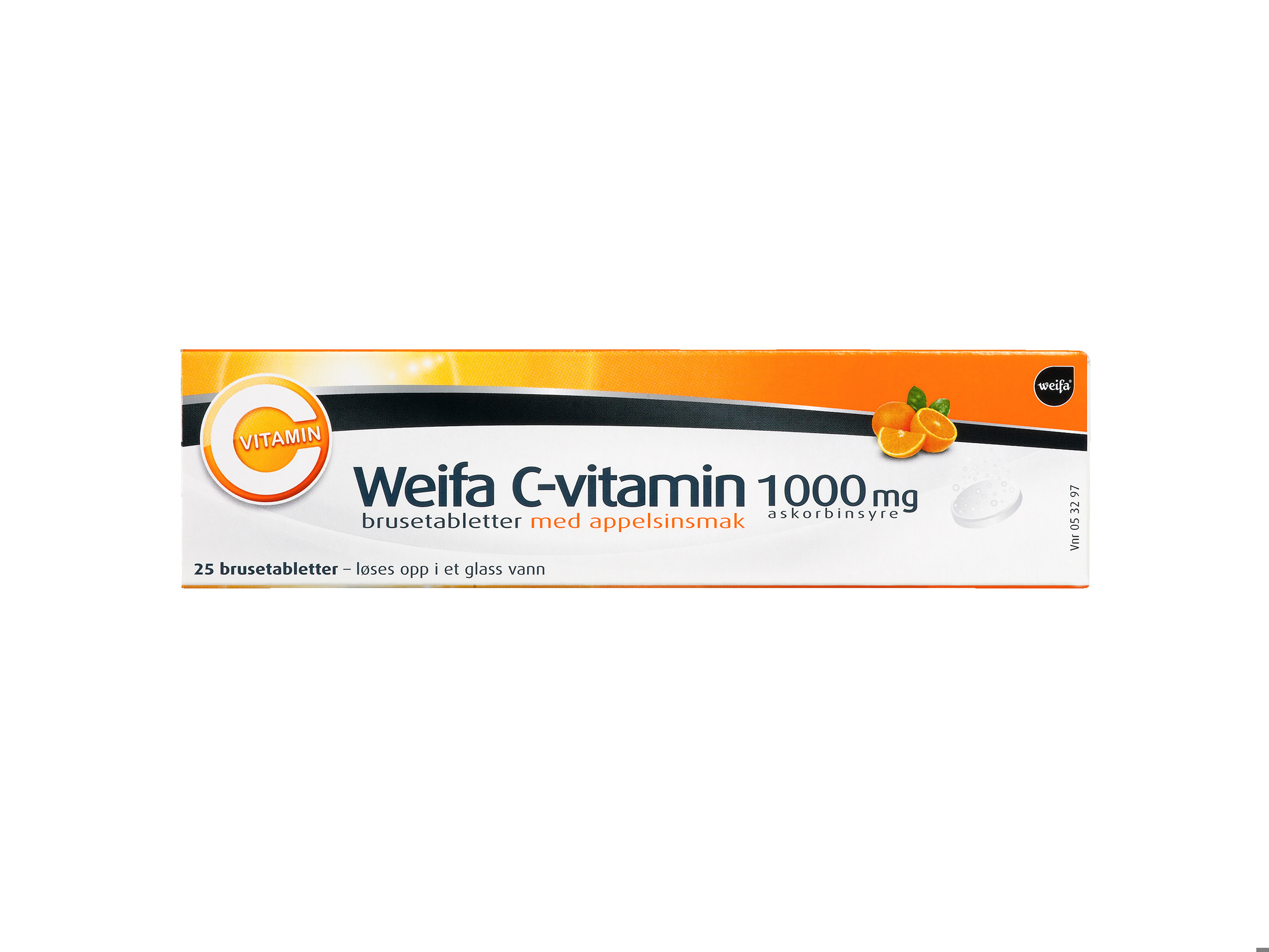 Weifa C-vitamin brusetablett 1000mg, Appelsin 25 stk.