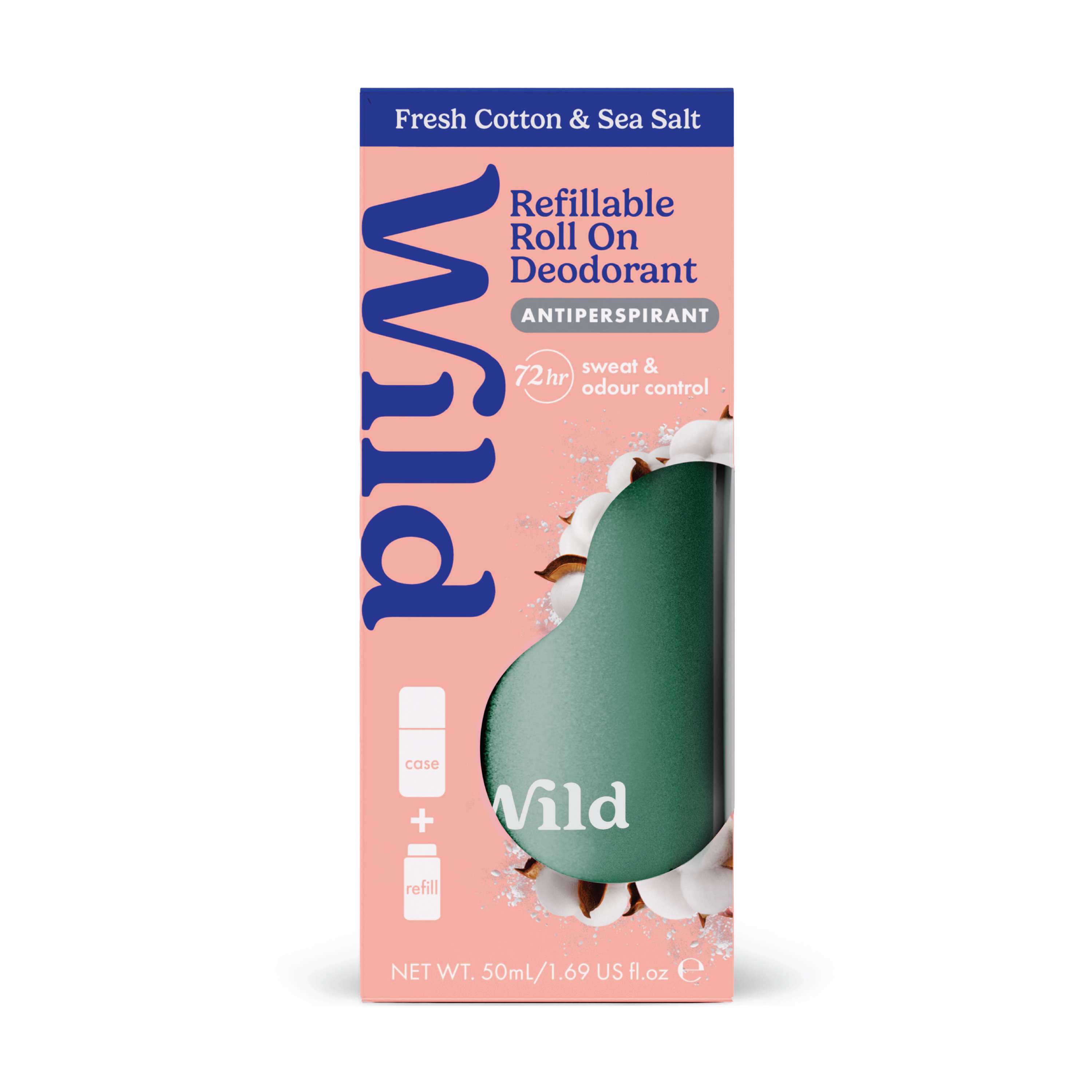 Wild Roll On Antiperspirant Aqua Case Fresh Cotton & Sea Salt Startpakke, 50 ml