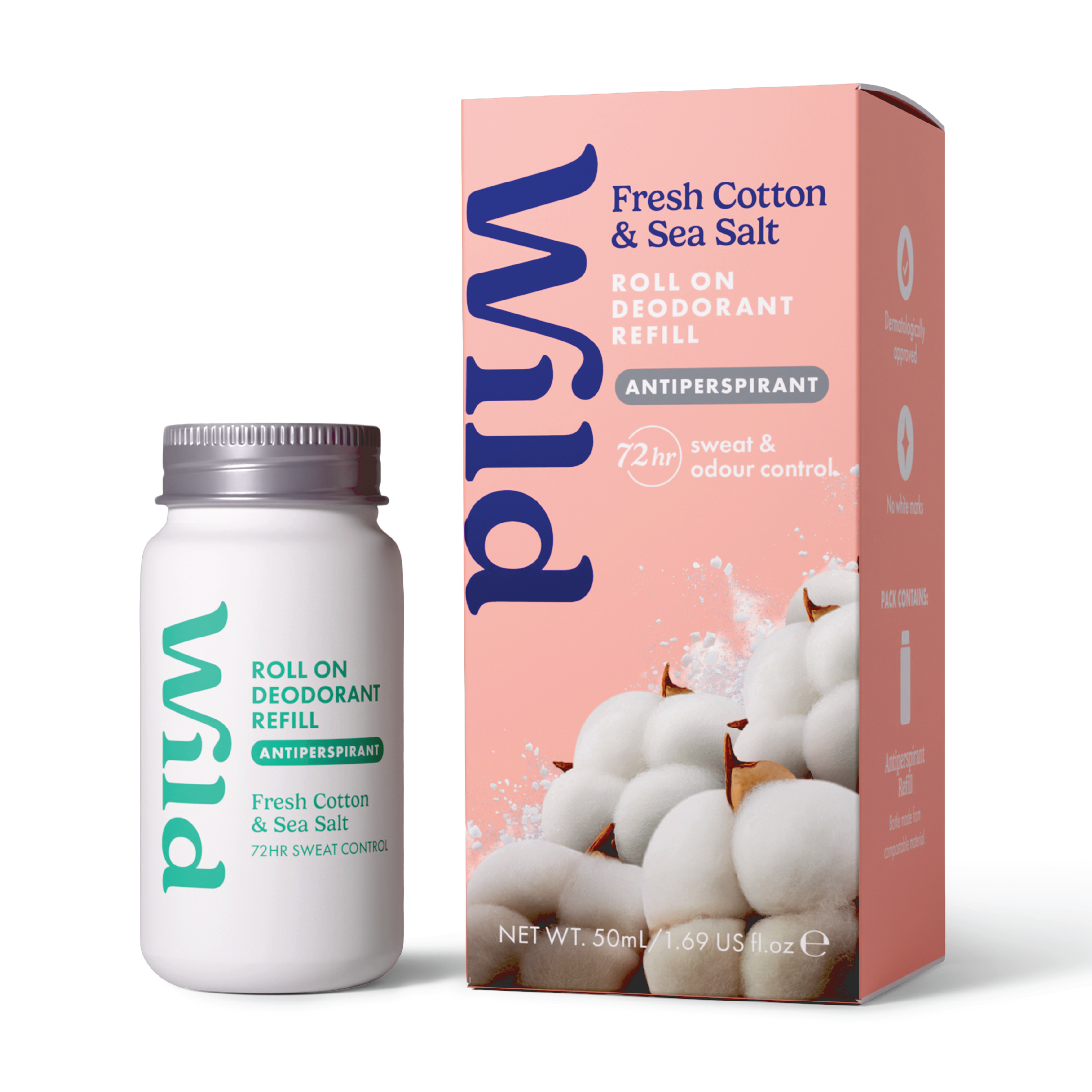 Wild Roll On Antiperspirant Fresh Cotton & Sea Salt Refill, 50 ml