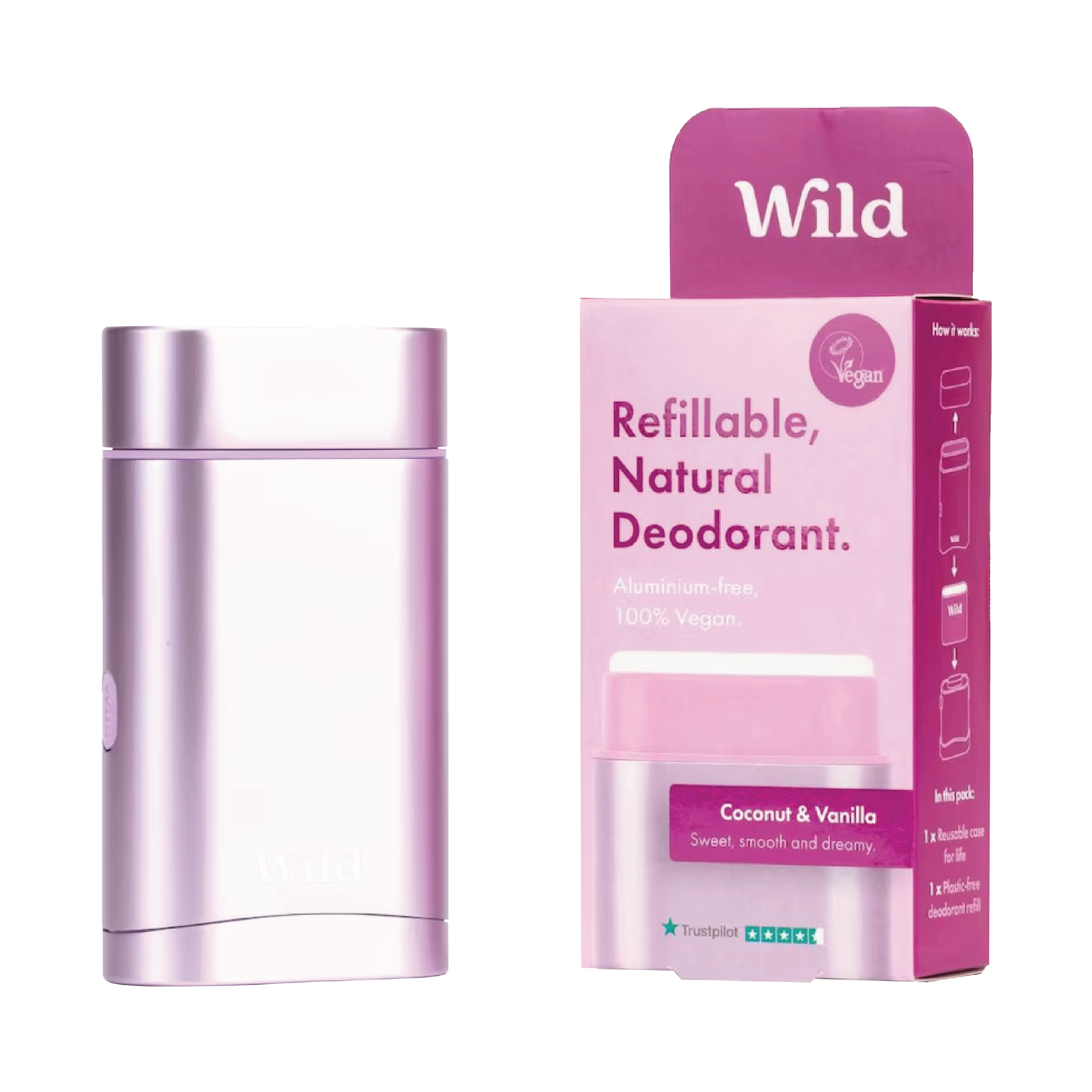 Wild Wild Deo Coconut & Vanilla Startpakke, Lilla, 40 g