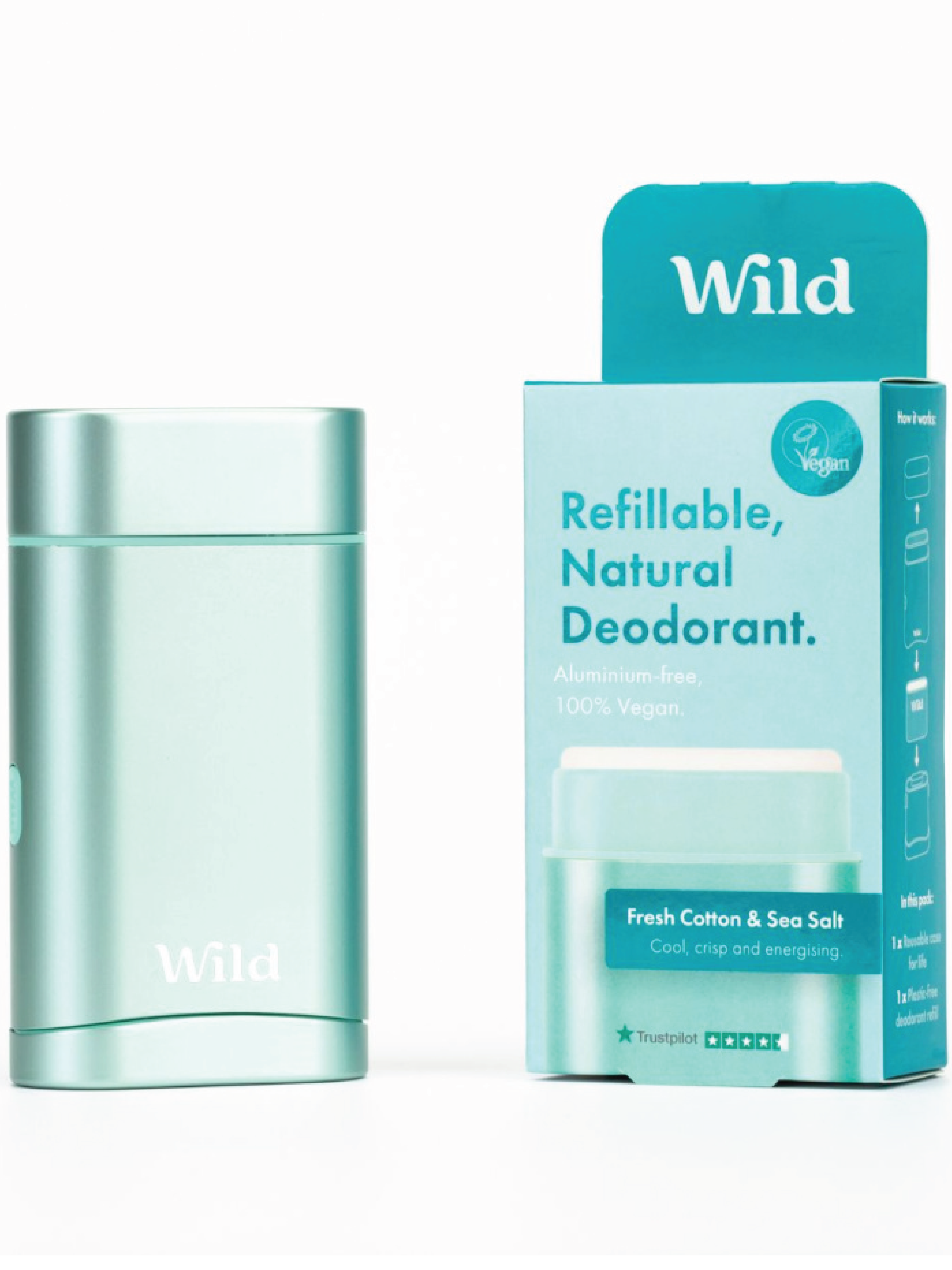 Wild Wild Deo Cotton & Sea Salt Startpakke, Blå, 40 g