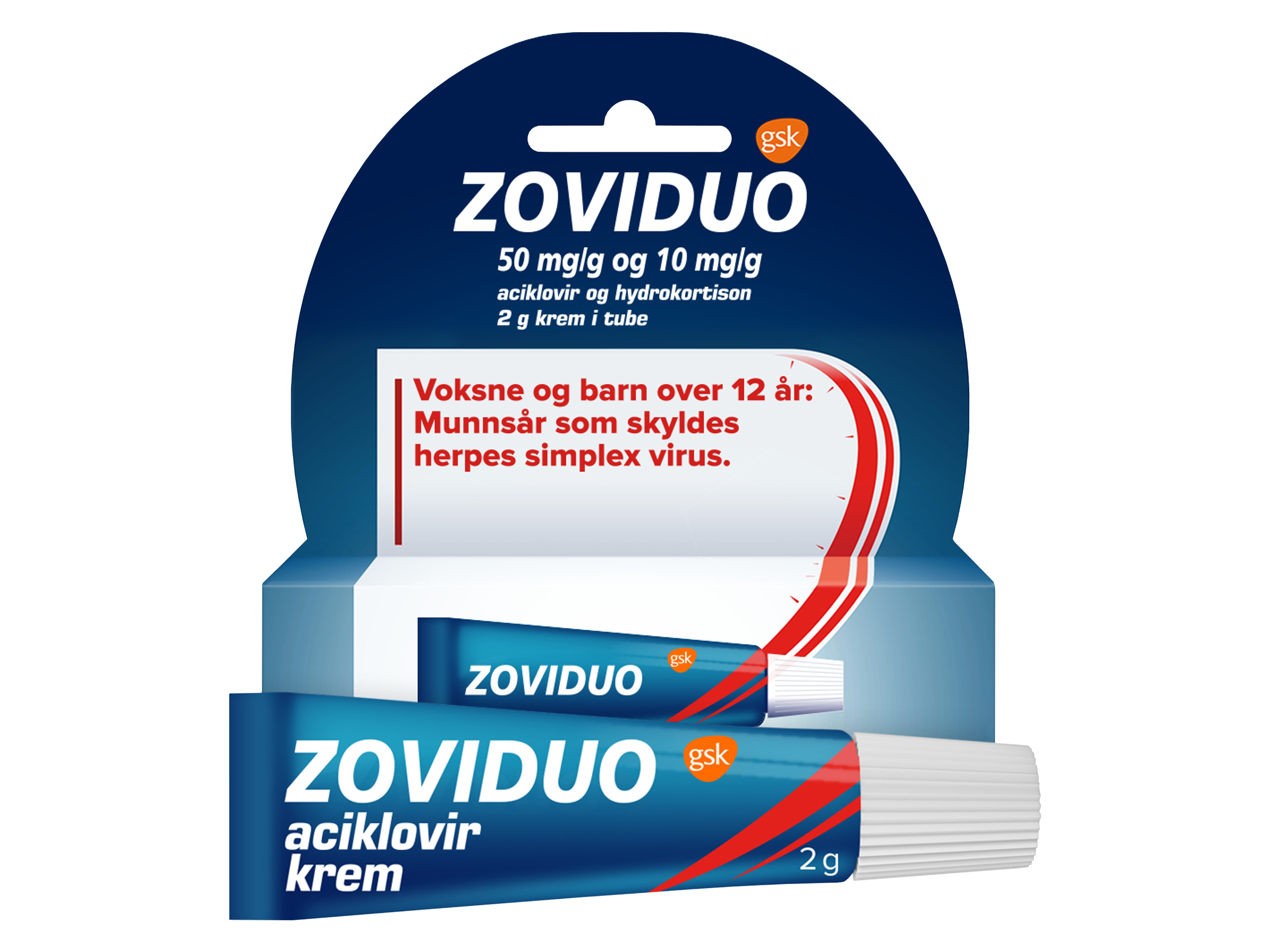 Zoviduo Krem 50+10mg/g, Til behandling av munnsår, 2 gram
