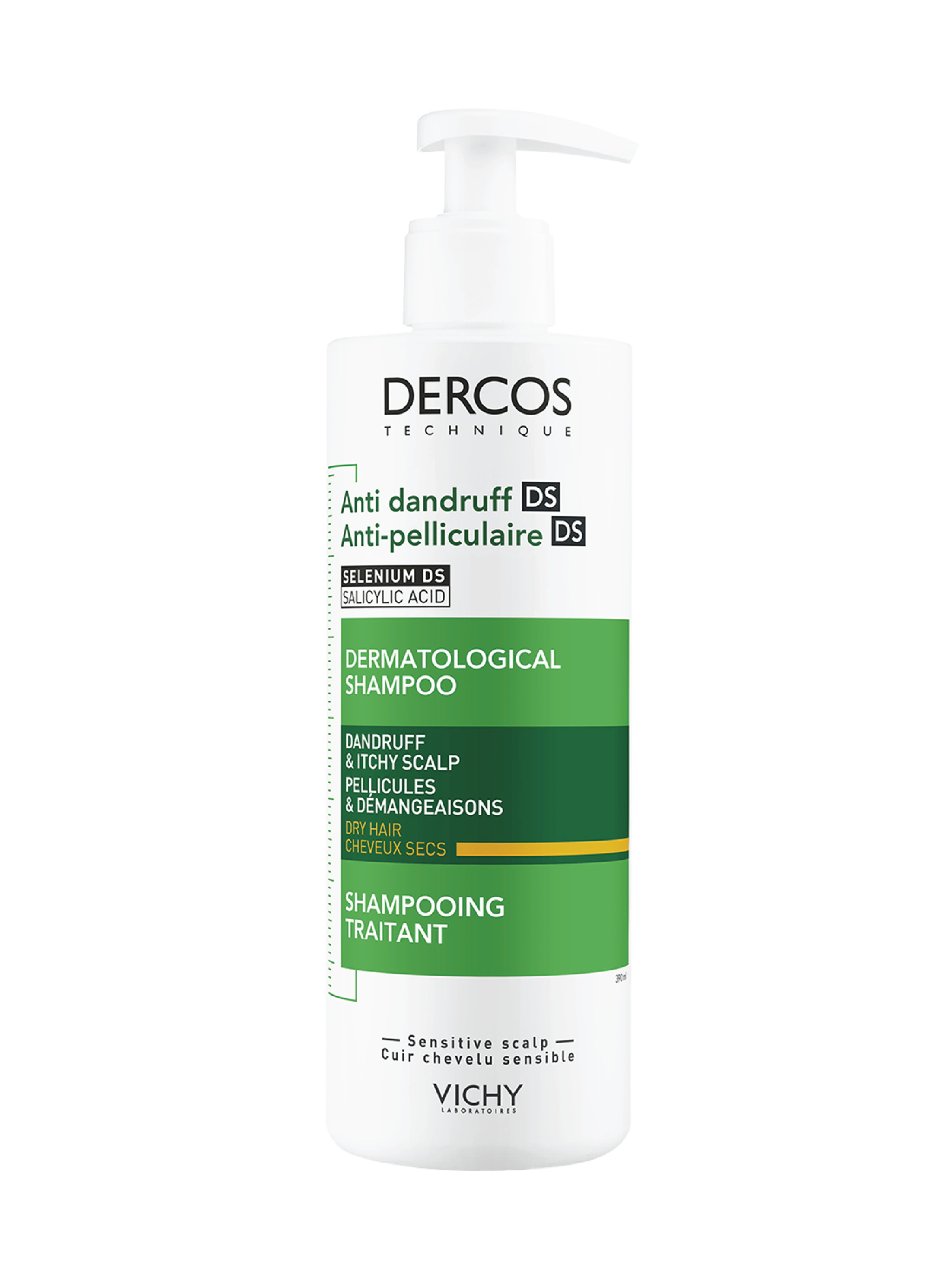 Dercos Technique Anti-Dandruff Shampoo, 390 ml, tørt hår