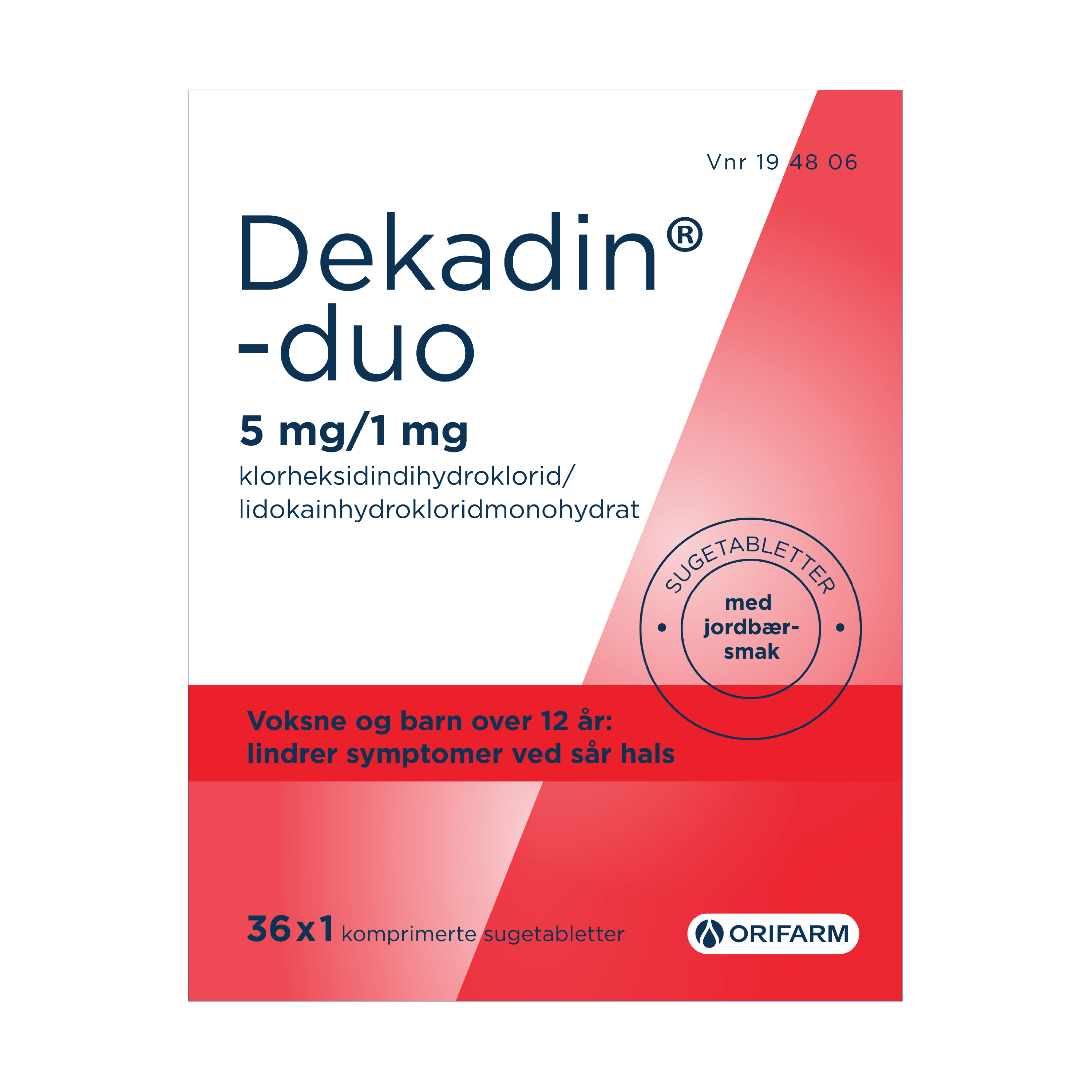 Dekadin-duo Sugetabletter 5mg/1mg jordbær, 36 stk.