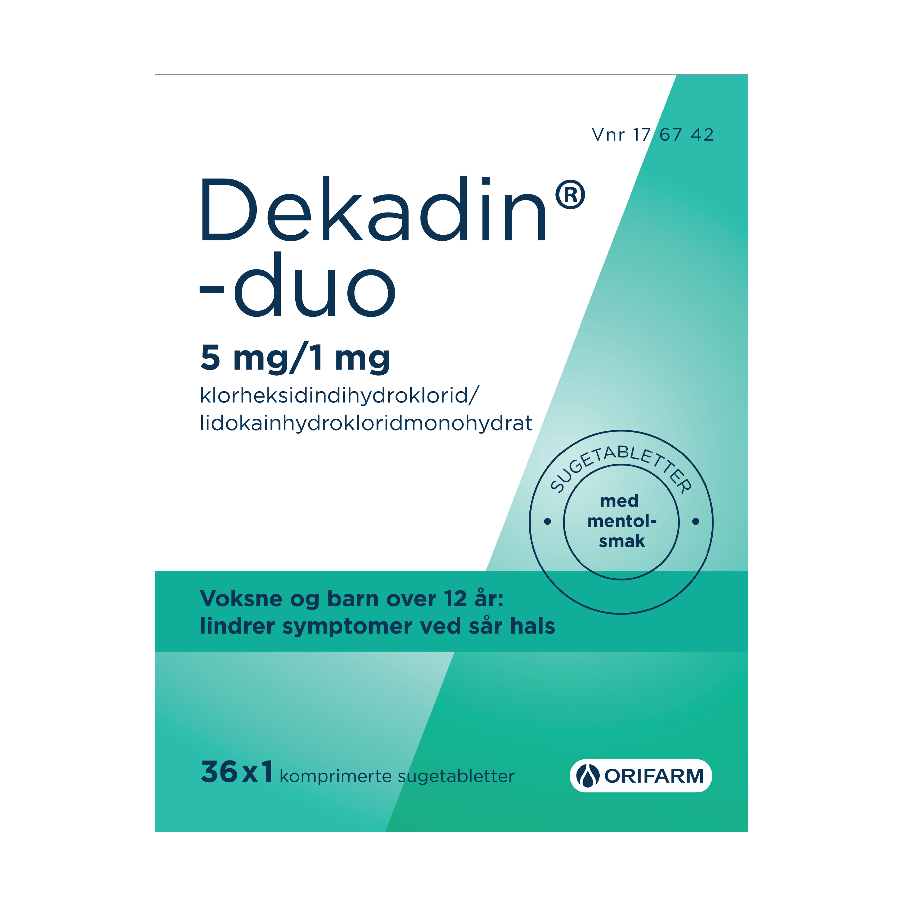 Dekadin-duo Sugetabletter 5mg/1mg mentol, 36 stk.