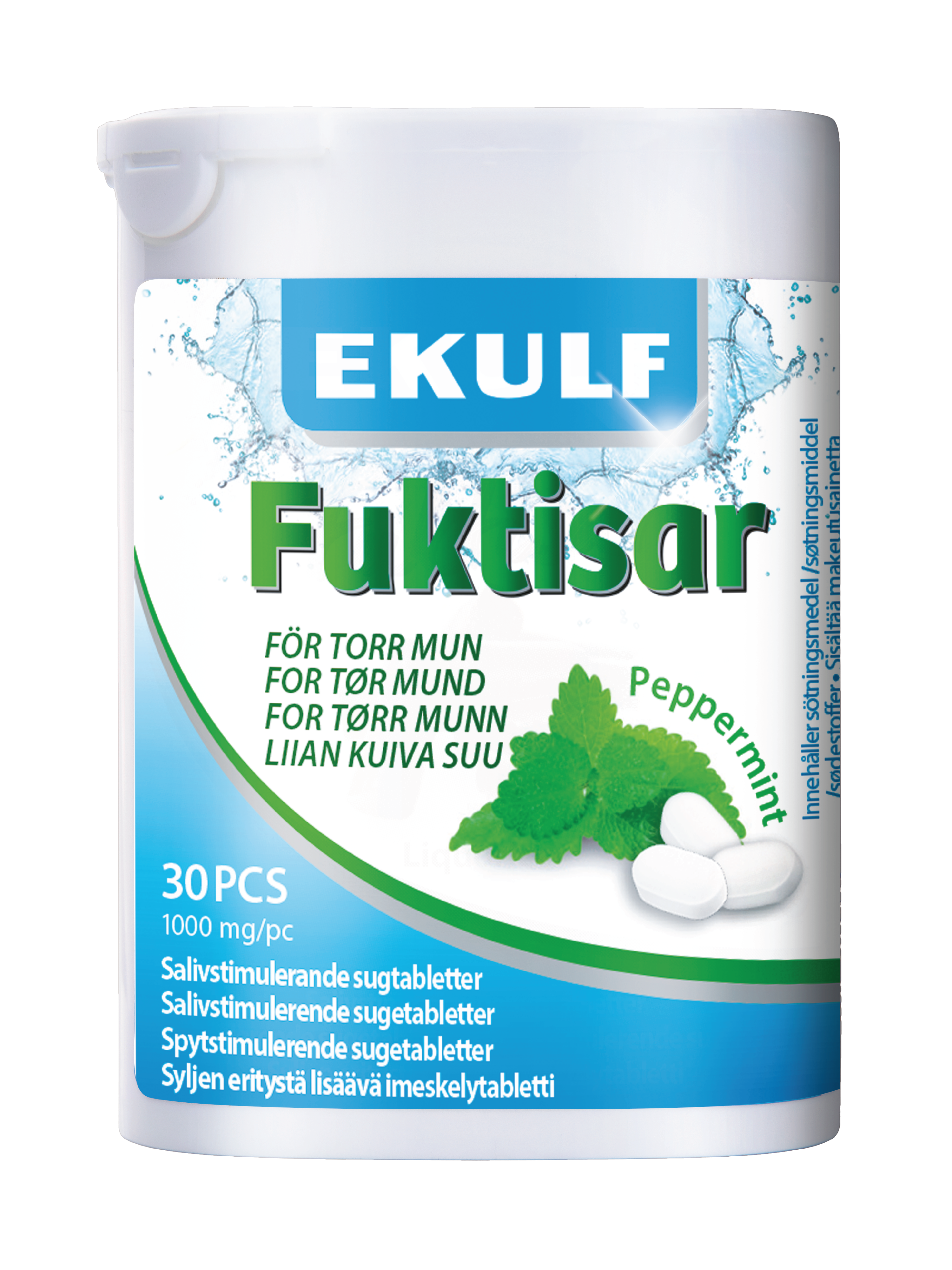 Ekulf Fuktisar Sugetabletter mot munntørrhet, Peppermyntesmak, 30 stk.