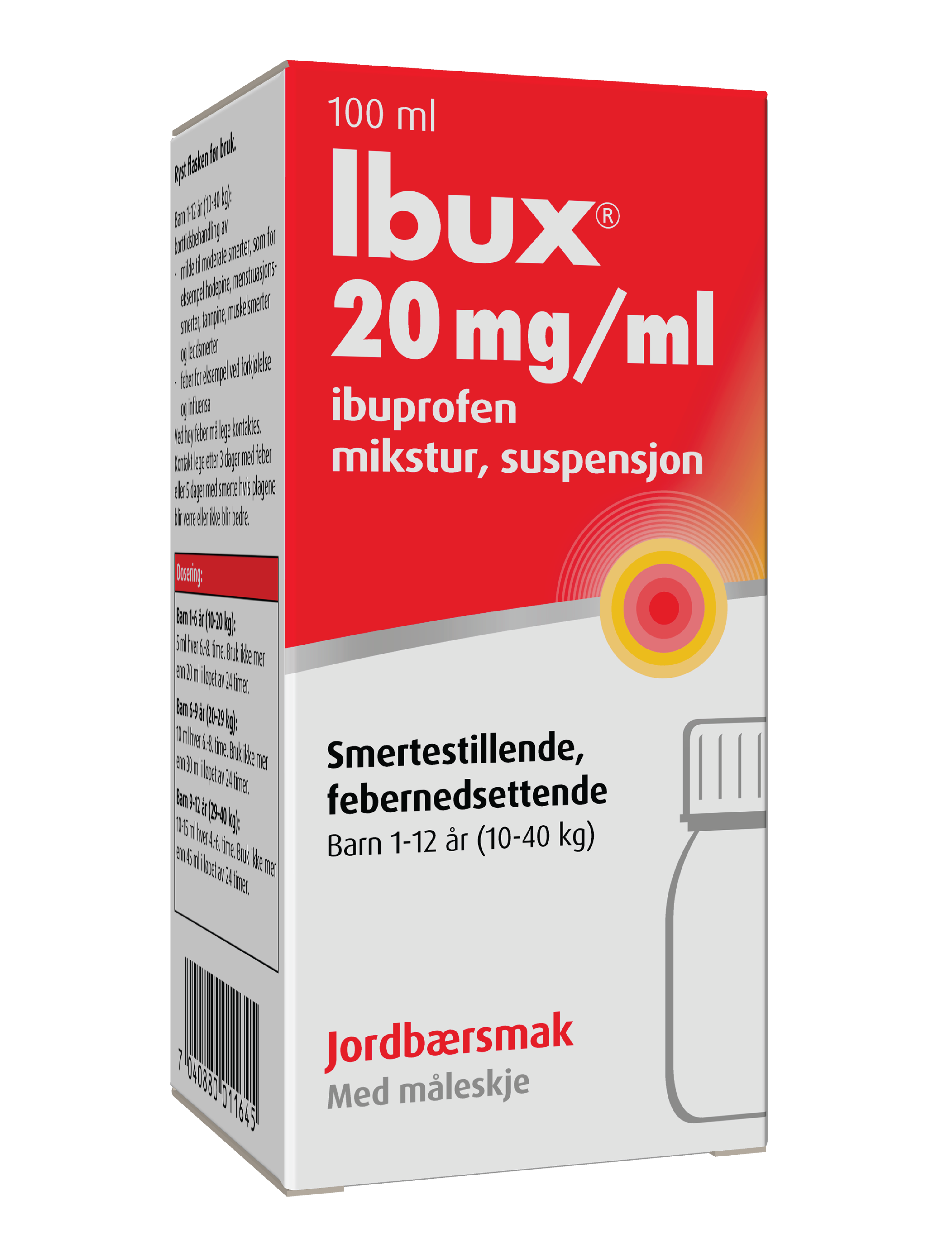 Ibux Mikstur 20mg/ml jordbær, 100 ml.