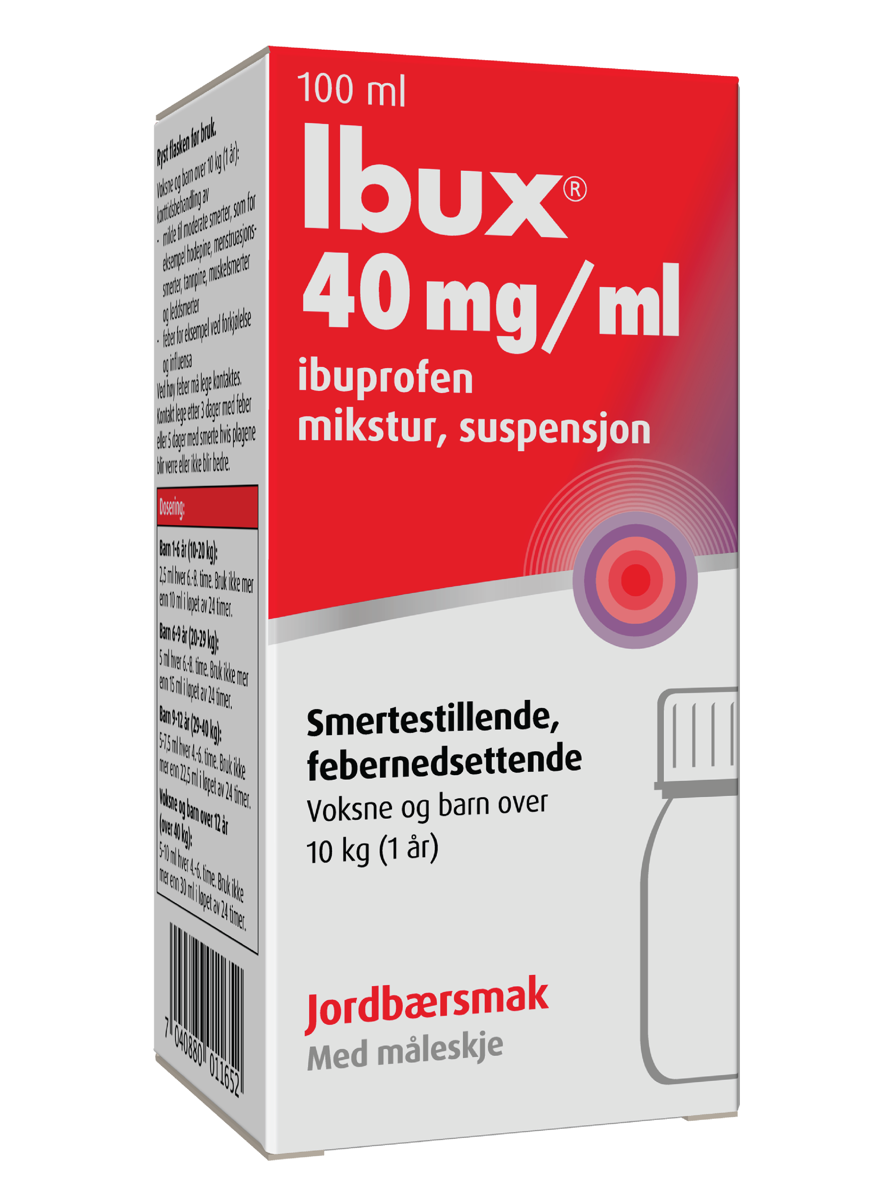 Ibux Mikstur 40mg/ml jordbær, 100 ml.