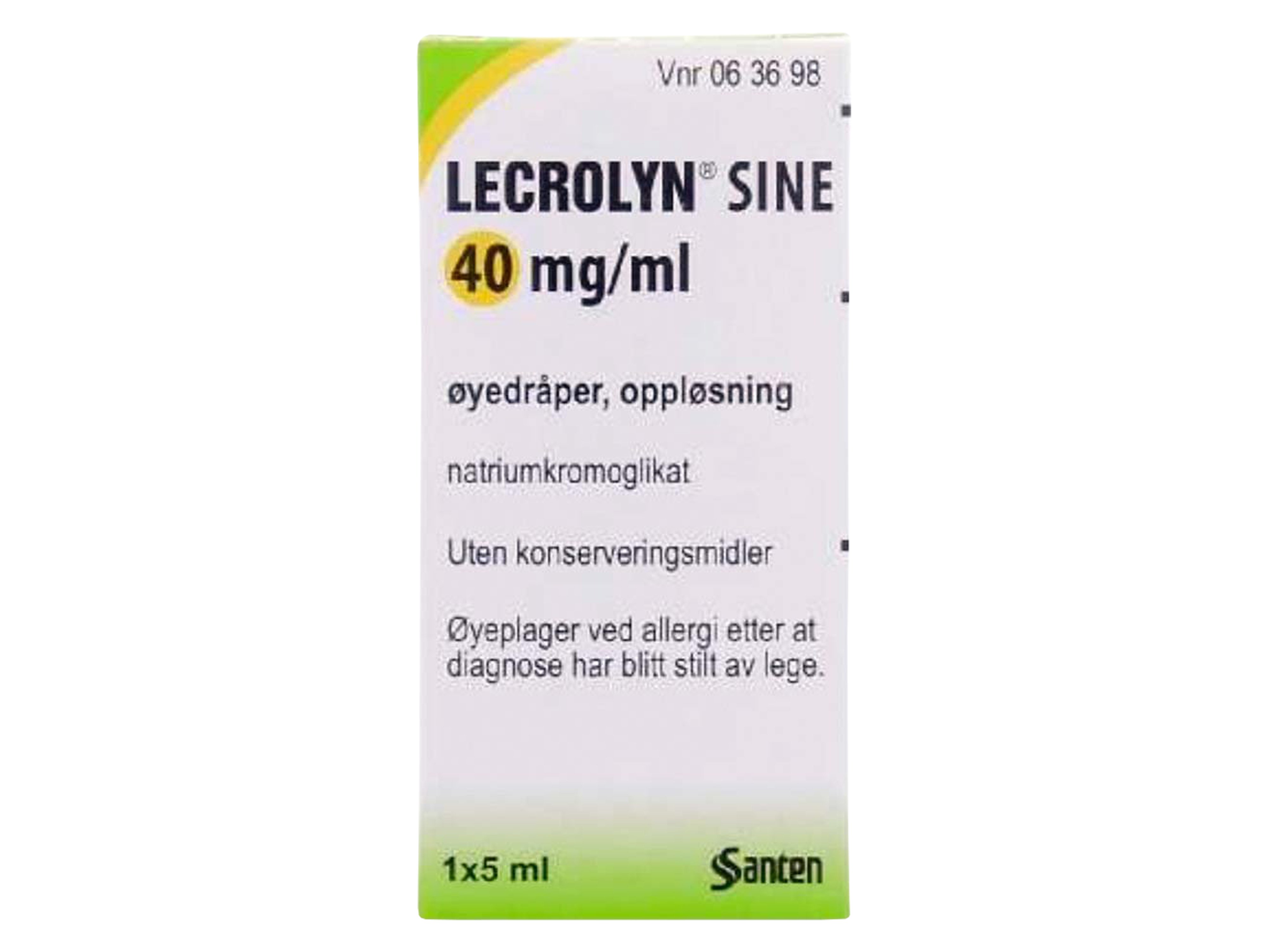 Lecrolyn sine 40 mg/ml øyedråper, 1 x 5 ml